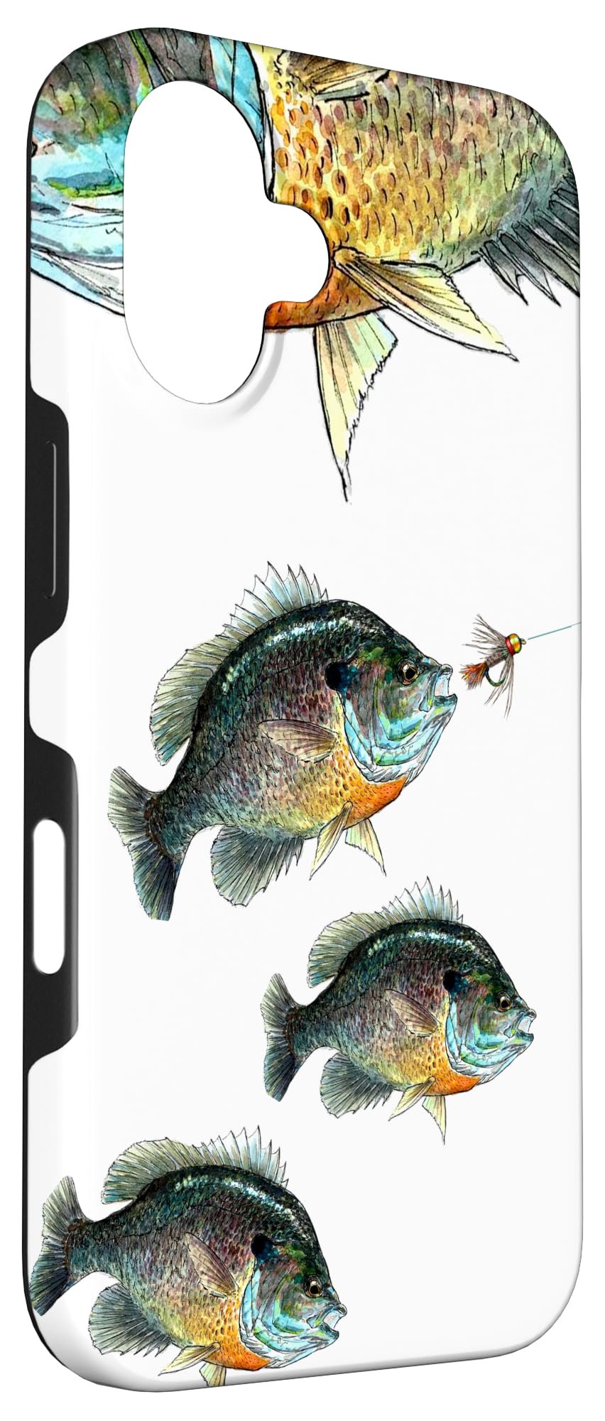 iPhone 16 Case - Black Fly Bluegill Fishing Design - Durable Protective Phone Cover for Panfish Jigs & Flies Art - Perfect for Anglers & Outdoor Enthusiasts