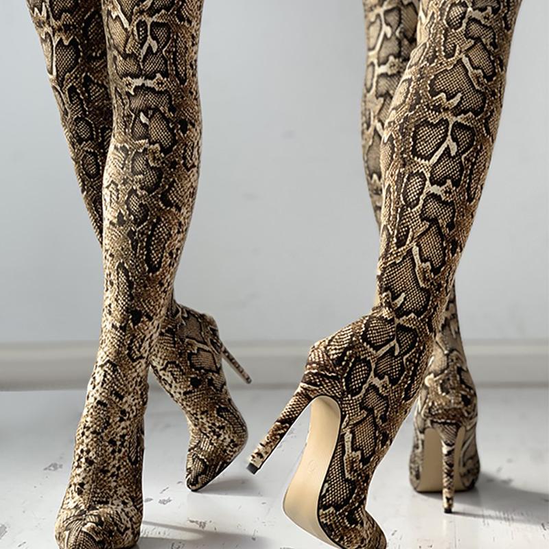 **Konhill Women's Sexy Snake Print Boots - Stylish High Heel Ankle Boots for Night Out, Party & Date**