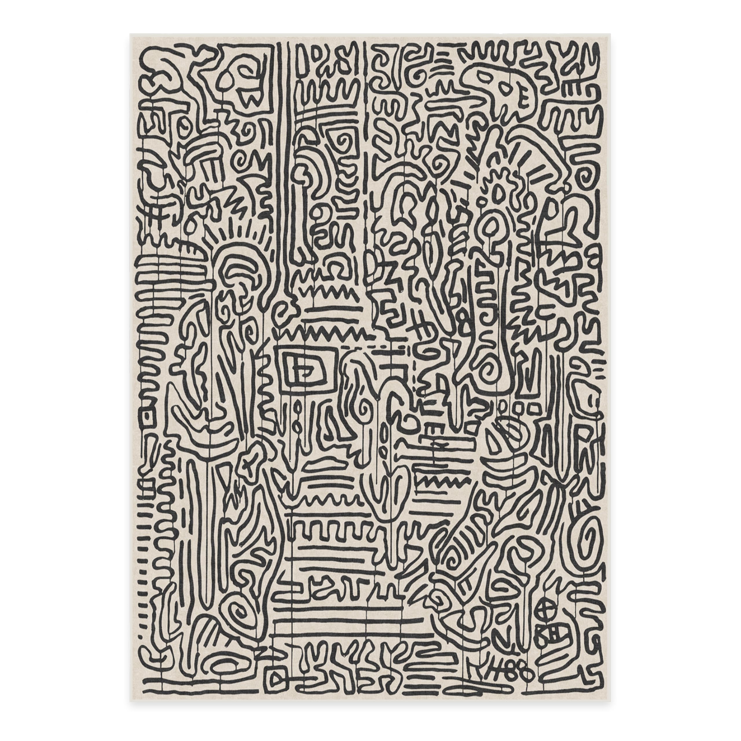 Ruggable x Keith Haring Washable 5x7 Area Rug - Freestyle Black & Ivory | Premium Non-Slip Rug for Living Room, Bedroom, Kitchen, Office & Classroom | Easy to Clean with Gripper Pad | Perfect for High Traffic Areas & Pet-Friendly Homes