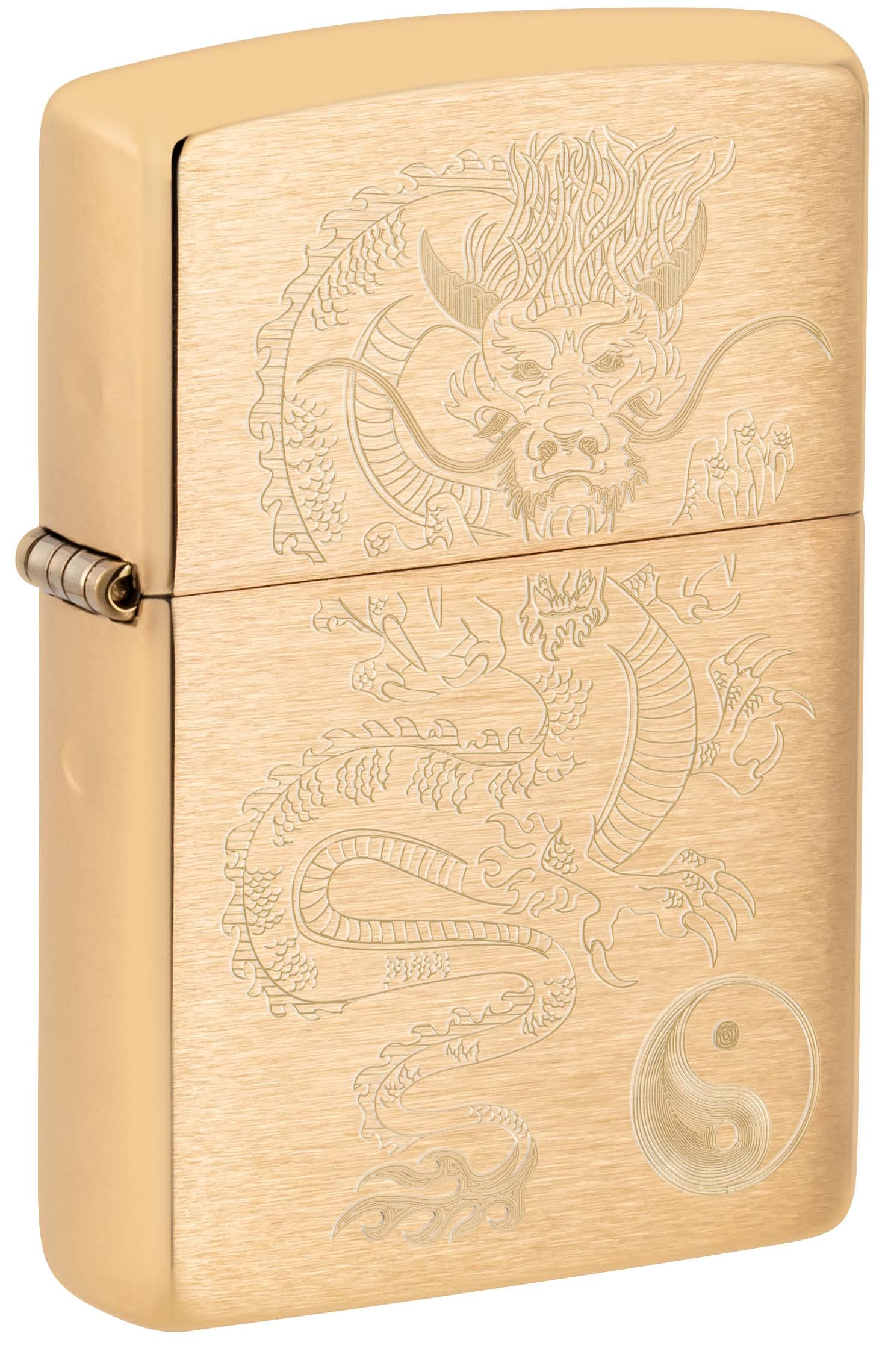 Zippo Lighter Brushed Brass 81099 - Engraved Asian Dragon Design | Windproof Refillable Metal Lighter for Camping, Hiking, Outdoor Adventures & Collectors