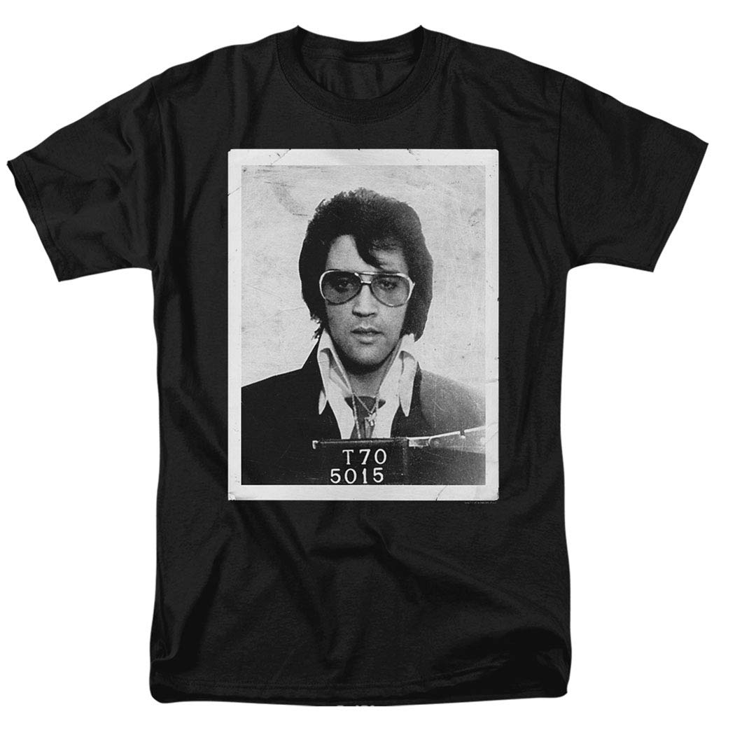 Vintage Elvis Presley Mugshot T-Shirt & Stickers Set - Classic Rock Music Merchandise for Fans, Collectors & Gift Giving | Perfect for Concerts, Parties & Home Decor