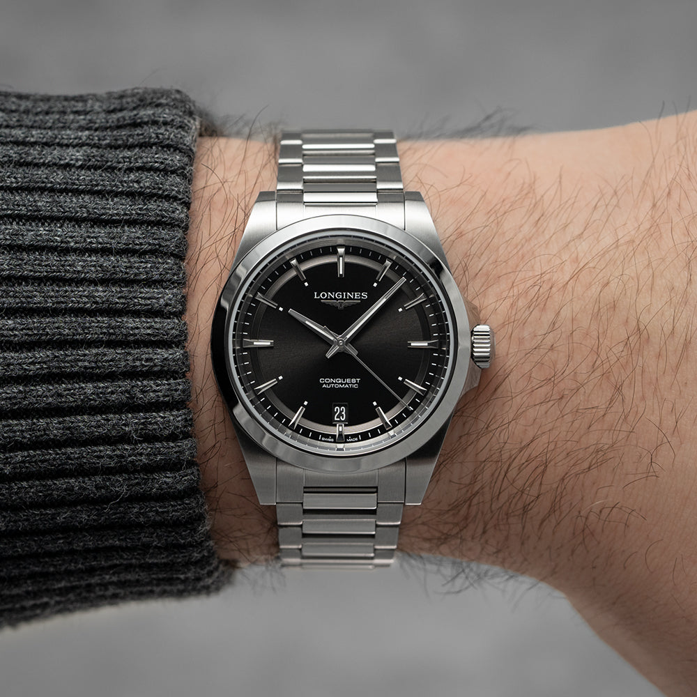 Conquest 38mm Black Stainless Steel Watch with Bracelet - Perfect for Men's Business, Casual & Formal Wear