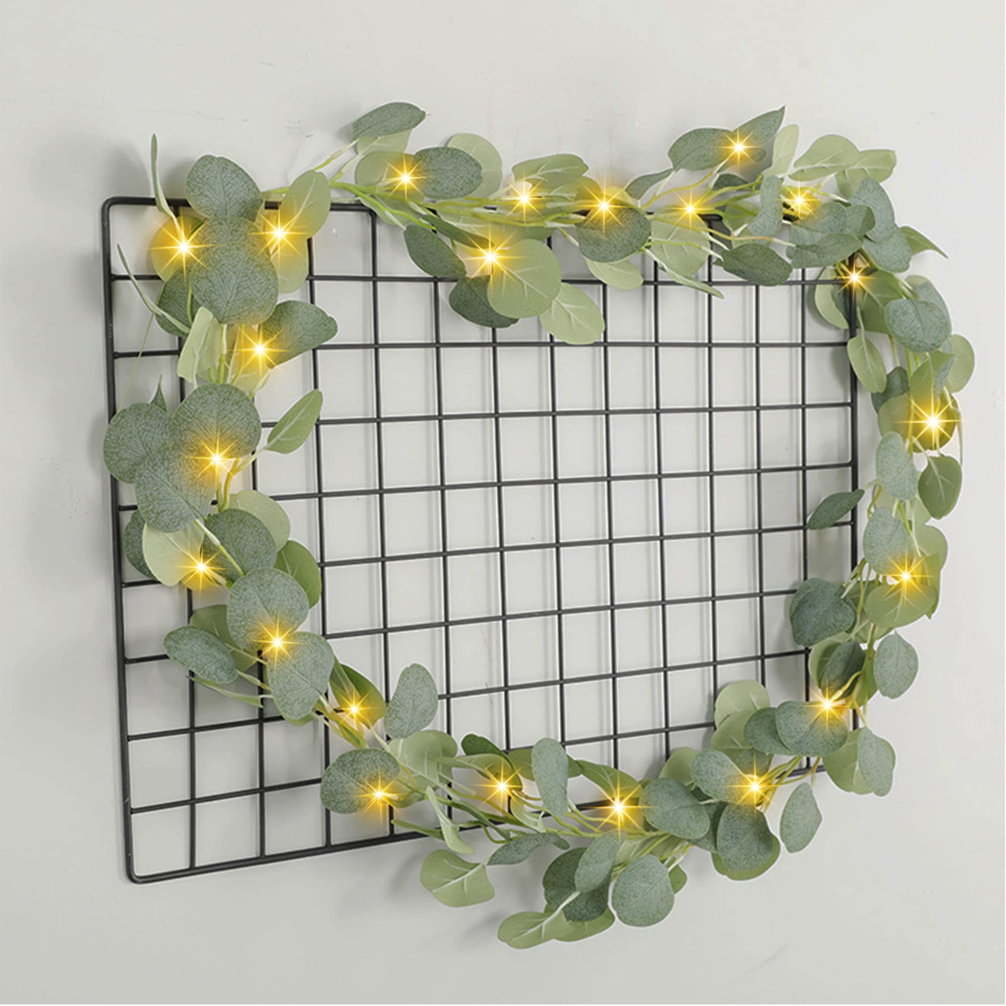 20 Warm White LED Eucalyptus Leaves Garland - 6.6ft Artificial Greenery String Lights for Home, Wedding & Party Decorations | Perfect for Wall Decor, Table Centerpieces, and Outdoor Lighting