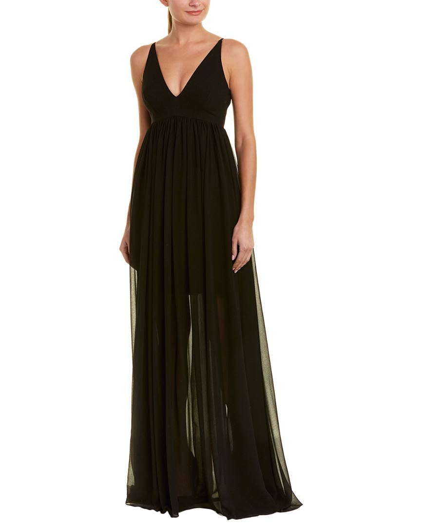 Dress the Population Women's Phoebe Plunging Neckline Chiffon Long Evening Gown Sleeveless Formal Dress for Prom, Wedding & Special Occasions