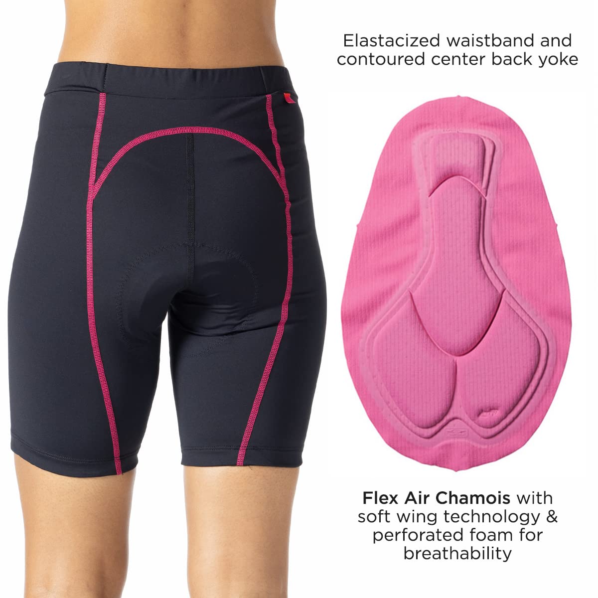 Terry Bella Women's Padded Bike Shorts - 8.5 Inch Silicone Leg Grip Cycling Shorts for Mountain Biking & Road Cycling | Comfortable Black Bicycle Shorts for Women