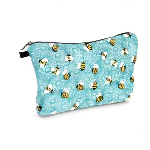 Waterproof Allover Print Makeup Bag Cosmetic Organizer Pouch for Women - Bee Design, Travel Toiletry Bag for Gym, Vacation & Daily Use