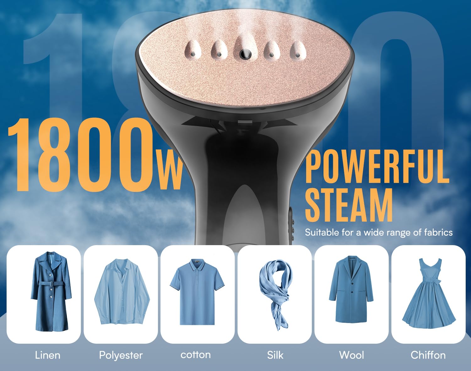 2 in 1 Handheld Clothes Steamer 1800W Portable Garment Steamer & Iron - Non Leakage Travel Steamer for Wrinkles Removal - Perfect for Suits, Dresses, Curtains & Home/Office/Travel Use