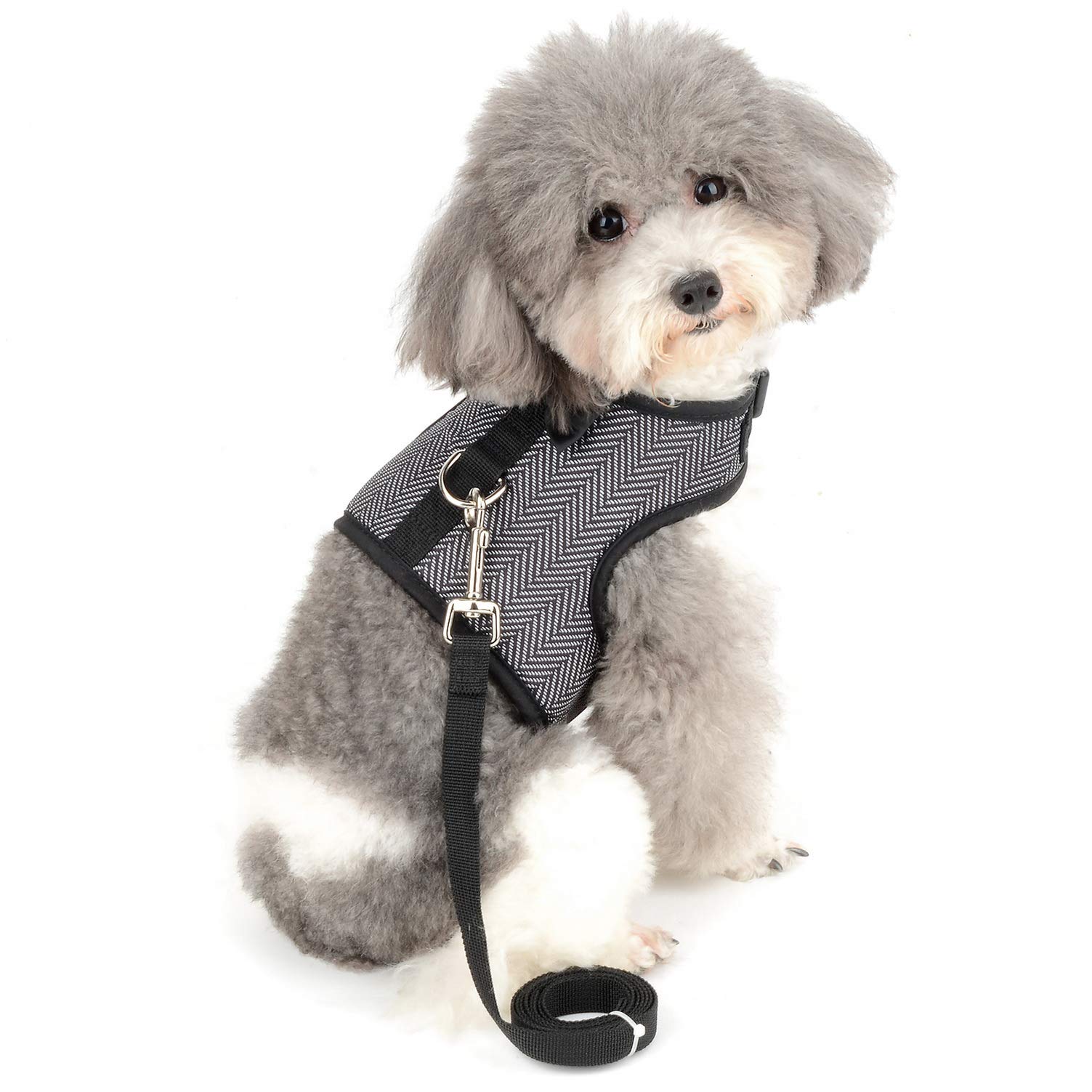 Adjustable No-Pull Escape-Proof Bowtie Houndstooth Cat & Small Dog Harness with Leash Set - Soft Waterproof Walking Vest for Puppies & Kittens (Black, XS) - Perfect for Outdoor Walks, Pet Training & Fashionable Pet Outings