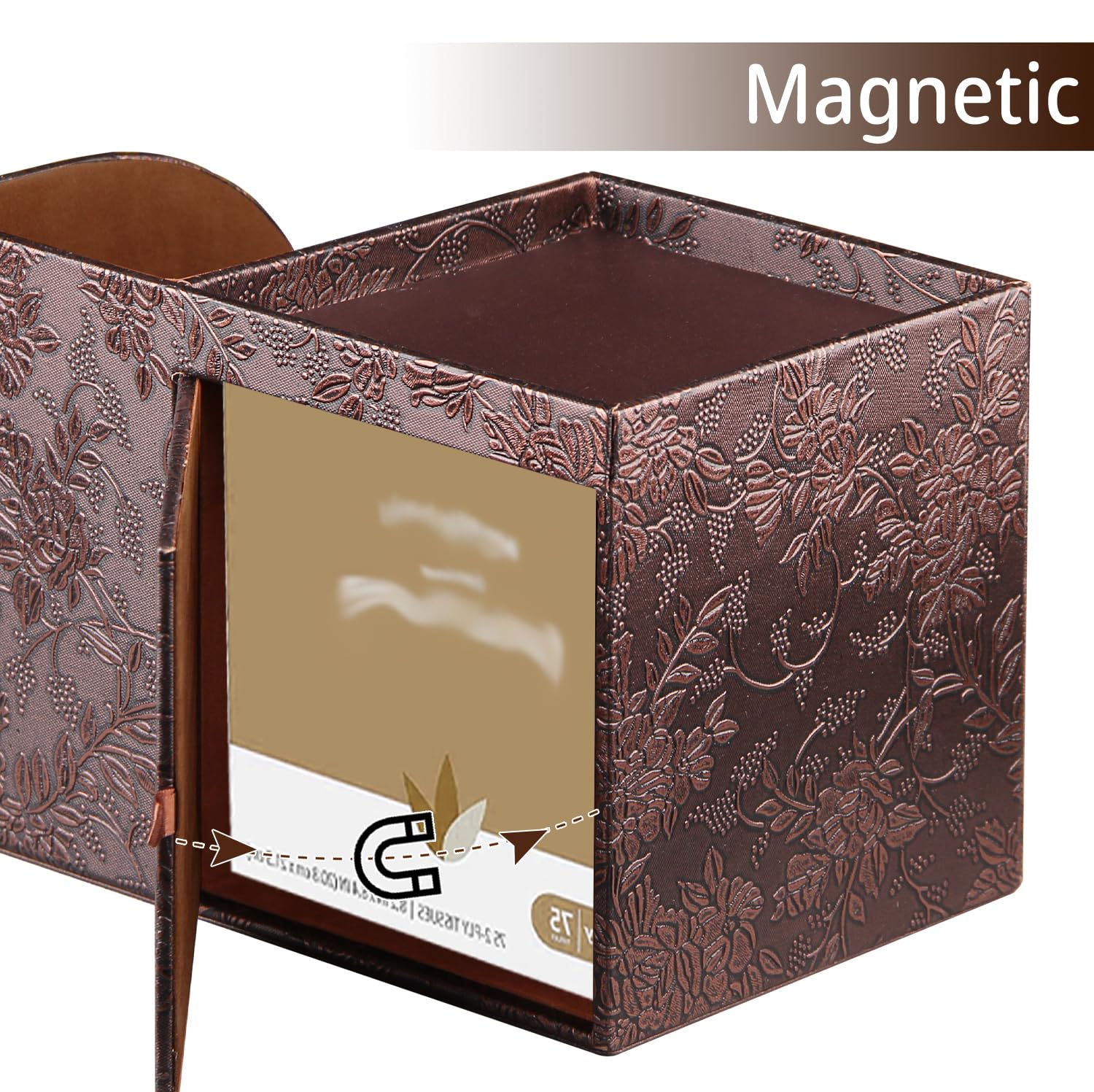Square Tissue Box Cover with Storage Tray - Decorative Cube Tissue Holder & Remote Control Organizer | Modern Bathroom Vanity, Nightstand & Office Desk Accessory for Home Decor