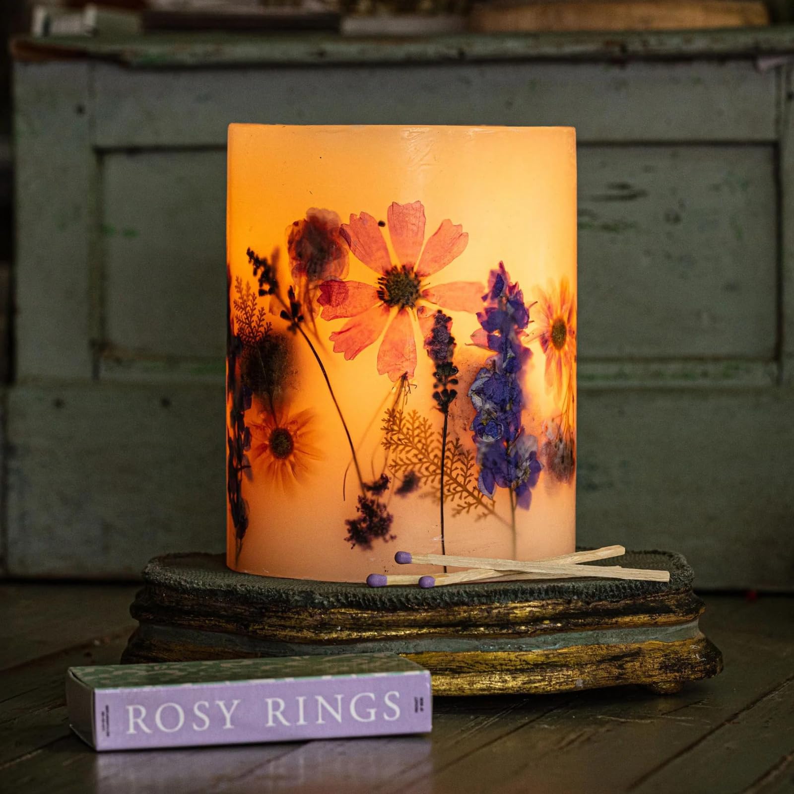 Rosy Rings Round Botanical Candle Roman Lavender - Natural Aromatherapy Scented Candle, Long-Lasting Luxury Soy Wax Candle, Home Decor Gift Set for Relaxation, Meditation & Spa Night