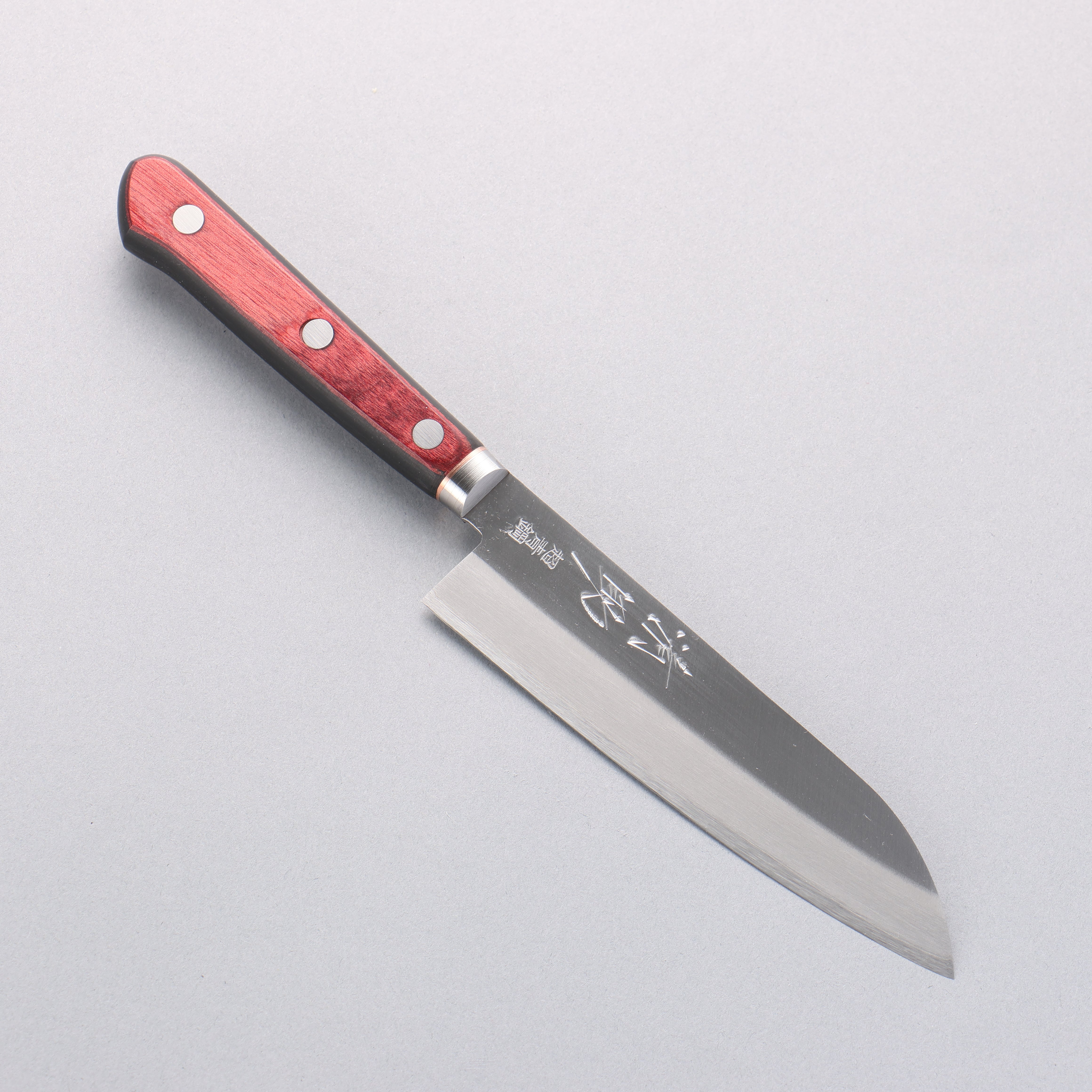 Seisuke Blue Super Migaki Finished 140mm Small Santoku Knife with Red & Black Pakkawood Handle - Perfect for Slicing, Dicing & Precision Kitchen Tasks