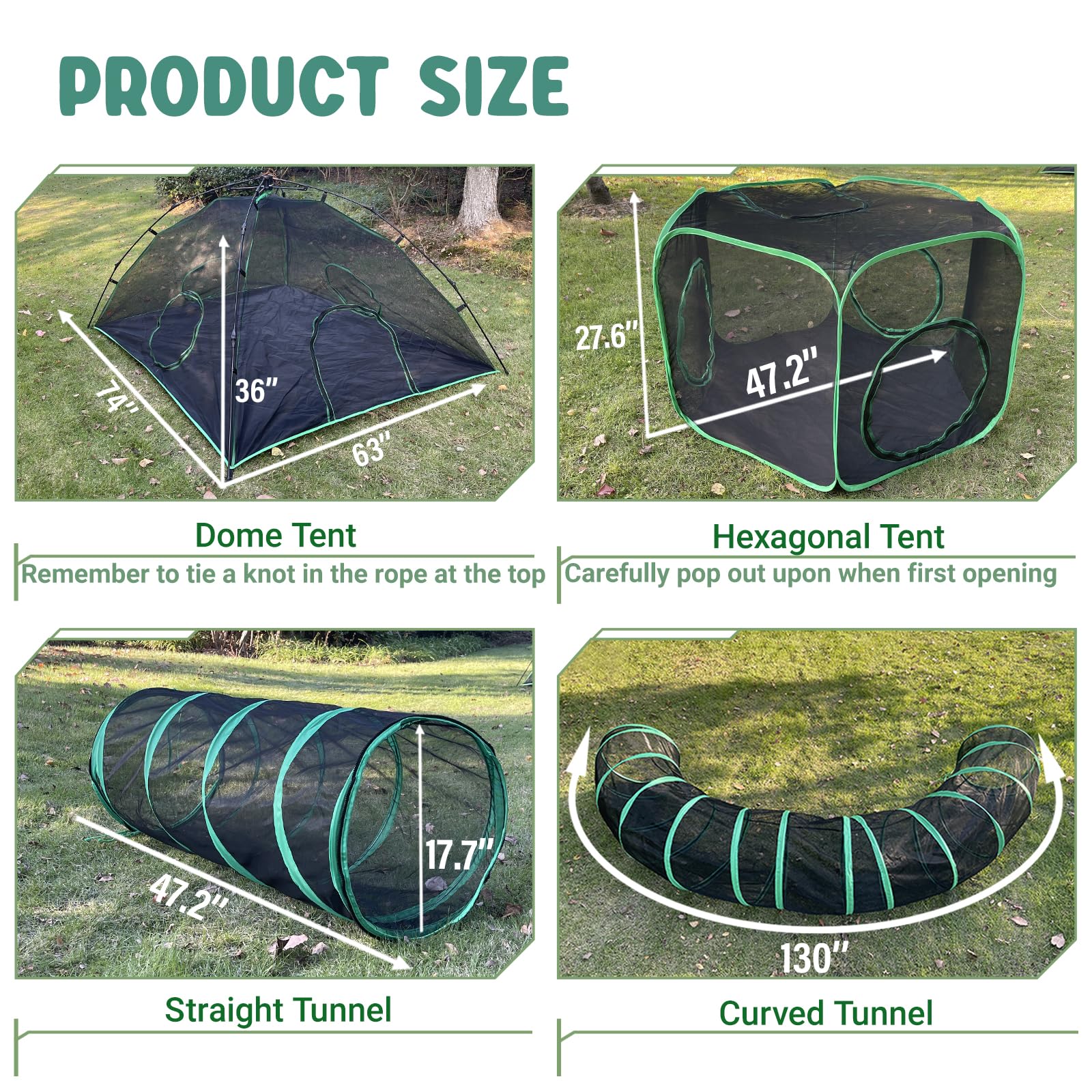 Outdoor Cat Tent with Tunnels - Foldable Portable Cat Enclosure for Indoor & Outdoor Use - 4-in-1 Pet Playpen Includes 2 Tents & 2 Tunnels - Perfect for Backyard, Camping, and Travel Adventures with Your Cat