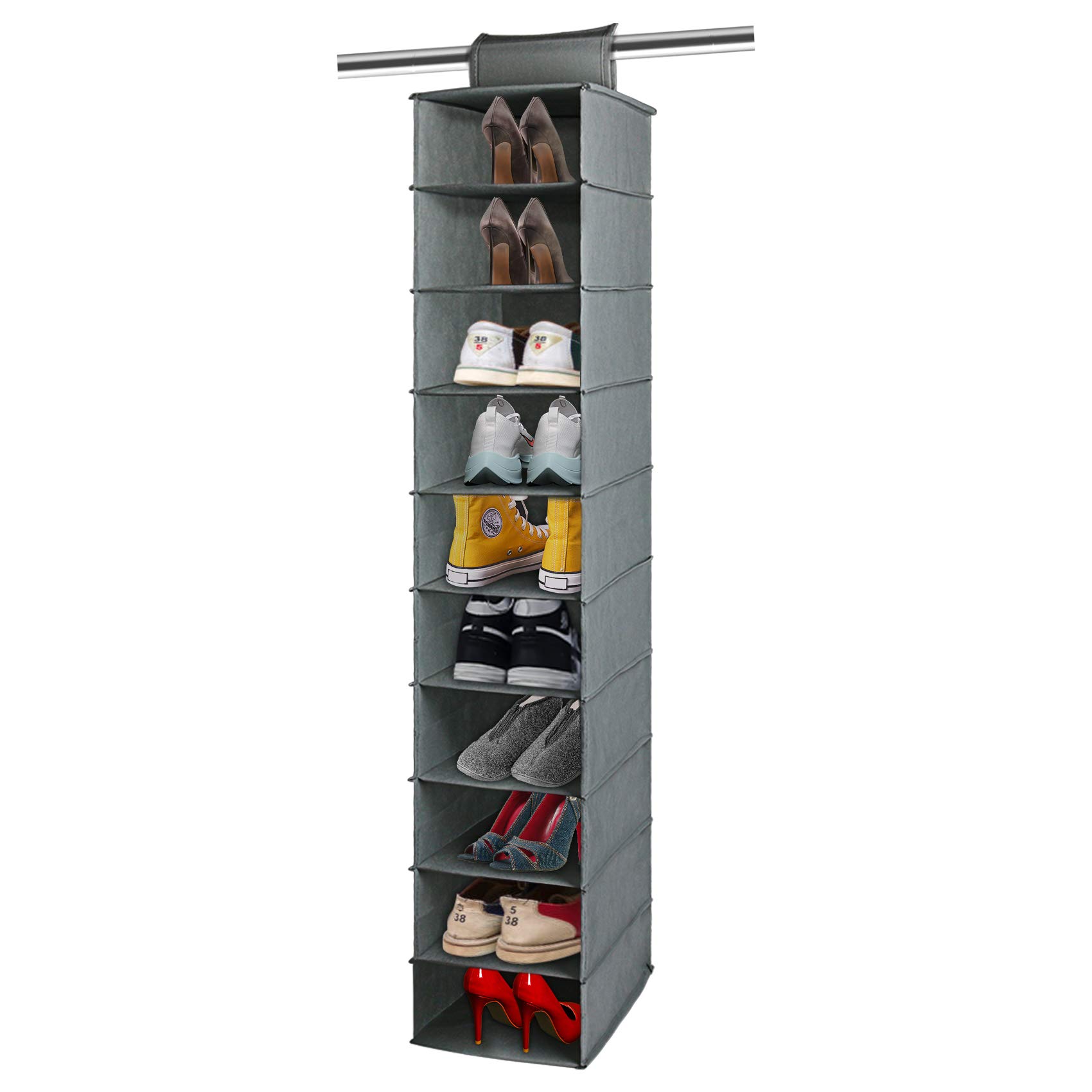 10-Shelf Hanging Shoe Organizer - Space Saving Closet Storage for Shoes, Boots & Accessories | Perfect for Bedroom, Closet & Dorm Organization