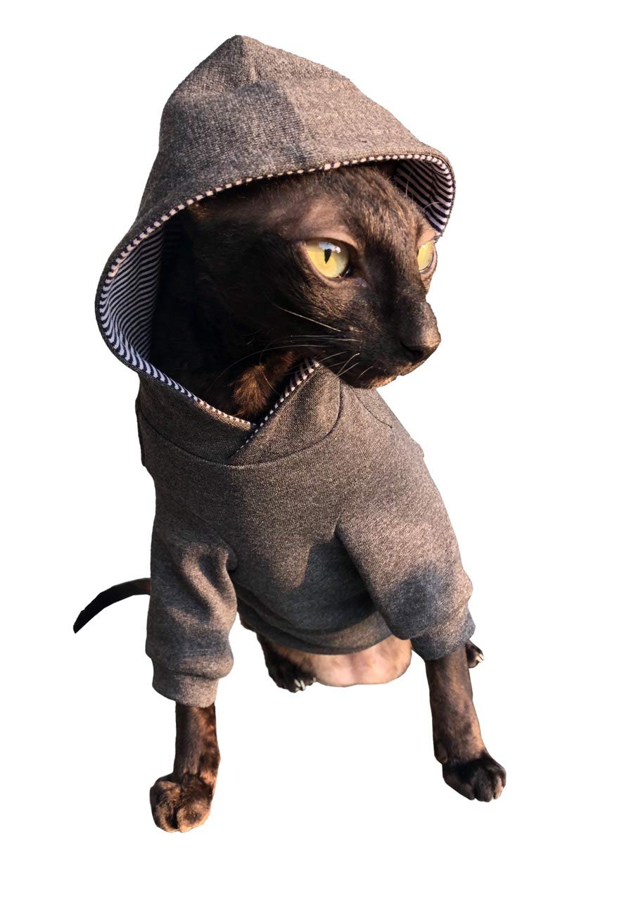 Dark Grey Sphynx Cat Hoodie - Home Sweet Home Print | Soft & Comfortable Cat Clothes for Hairless Cats (XS) | Perfect for Indoor Wear & Photo Shoots