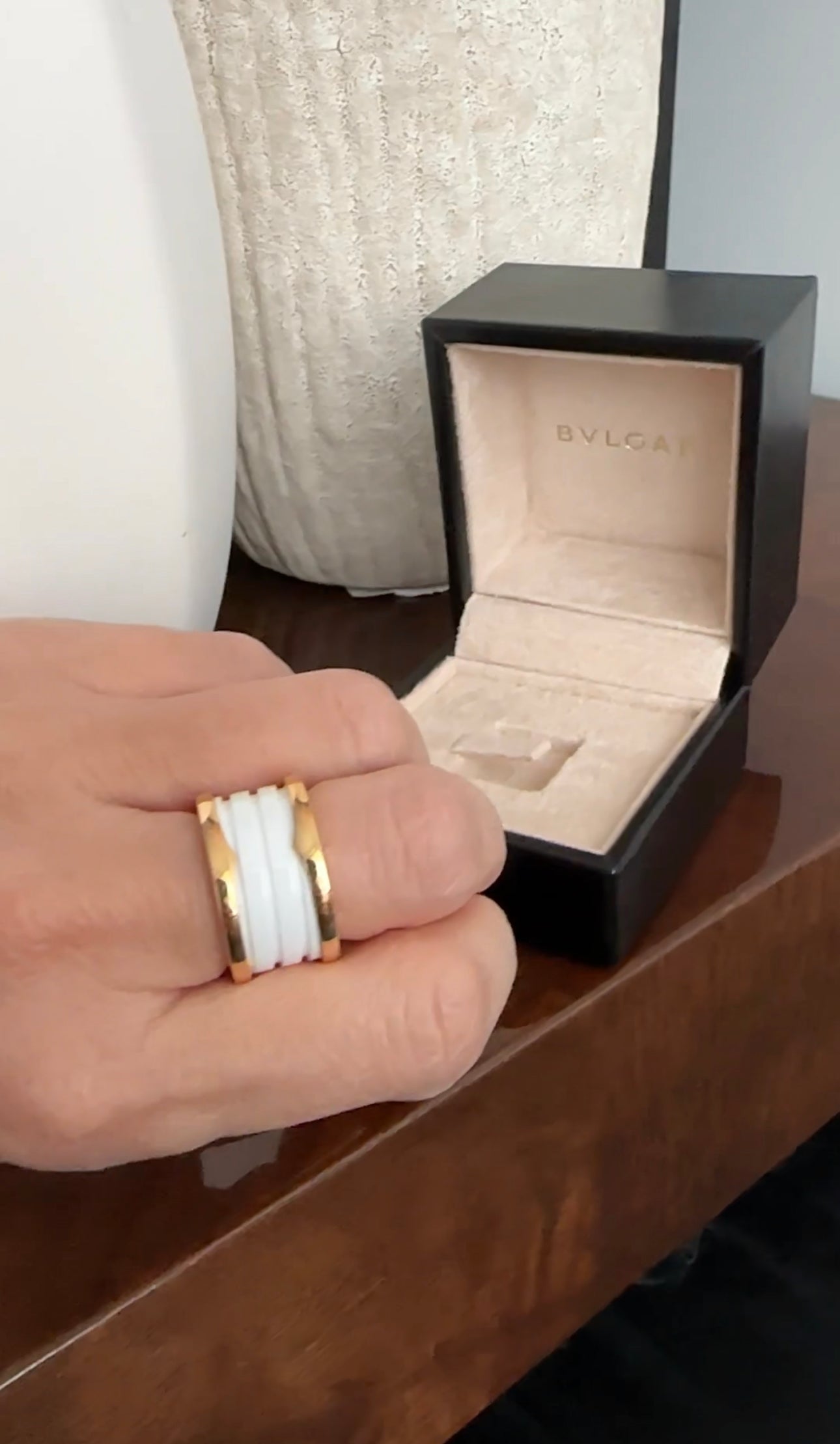 Bvlgari B.Zero1 18k Rose Gold & White Ceramic Ring - Size 52 / 6 - Luxury Jewelry for Women, Perfect for Weddings, Anniversaries & Special Occasions