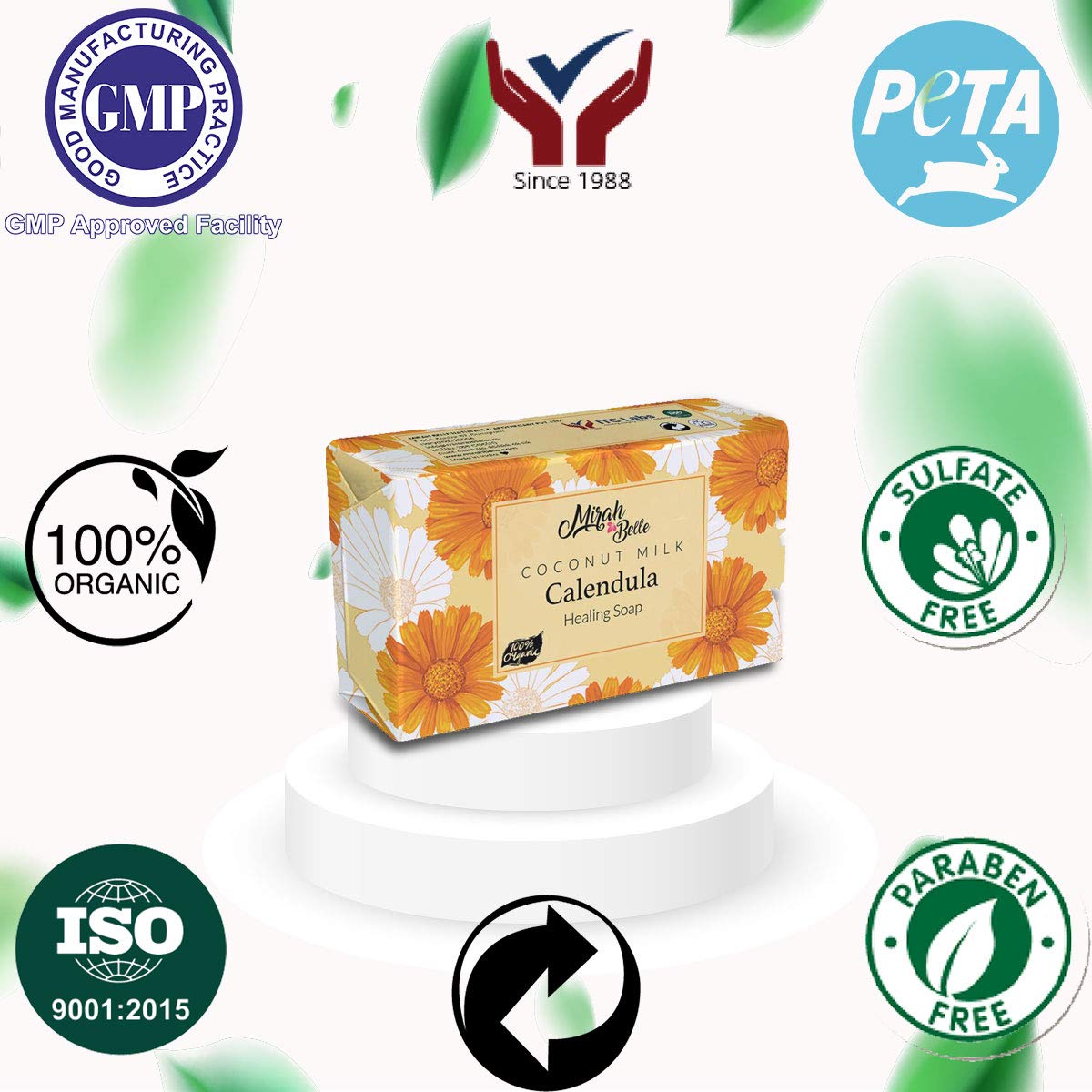 Organic Coconut Milk & Calendula Healing Soap Bar 125g - SLS Free, Paraben Free, GMO Free - Best for Sensitive, Acne-Prone & Irritated Skin - Gentle Cleansing for Face & Body - Perfect for Daily Skincare Routine & Sensitive Skin Care