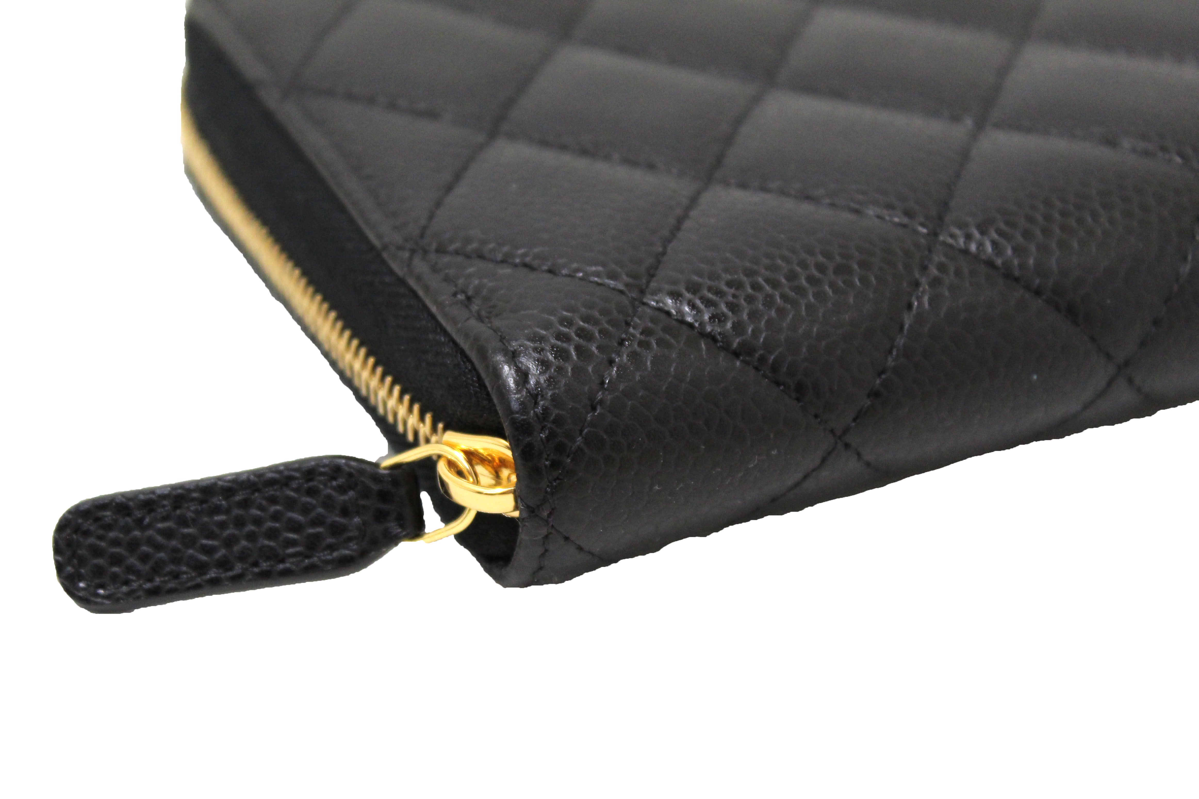 Authentic Chanel Black Quilted Caviar Leather Classic Long Zipped Wallet for Women | Luxury Designer Clutch Purse | Perfect for Evening Events, Travel & Everyday Use