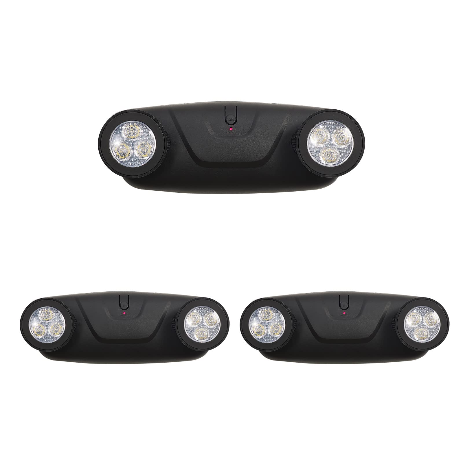 TANLUX LED Emergency Lights with Battery Backup - 2 Head Adjustable Commercial Emergency Lighting, UL Listed, AC 120V/277V Hardwired - 3 Pack (Black) - Ideal for Offices, Warehouses, Schools & Emergency Exits