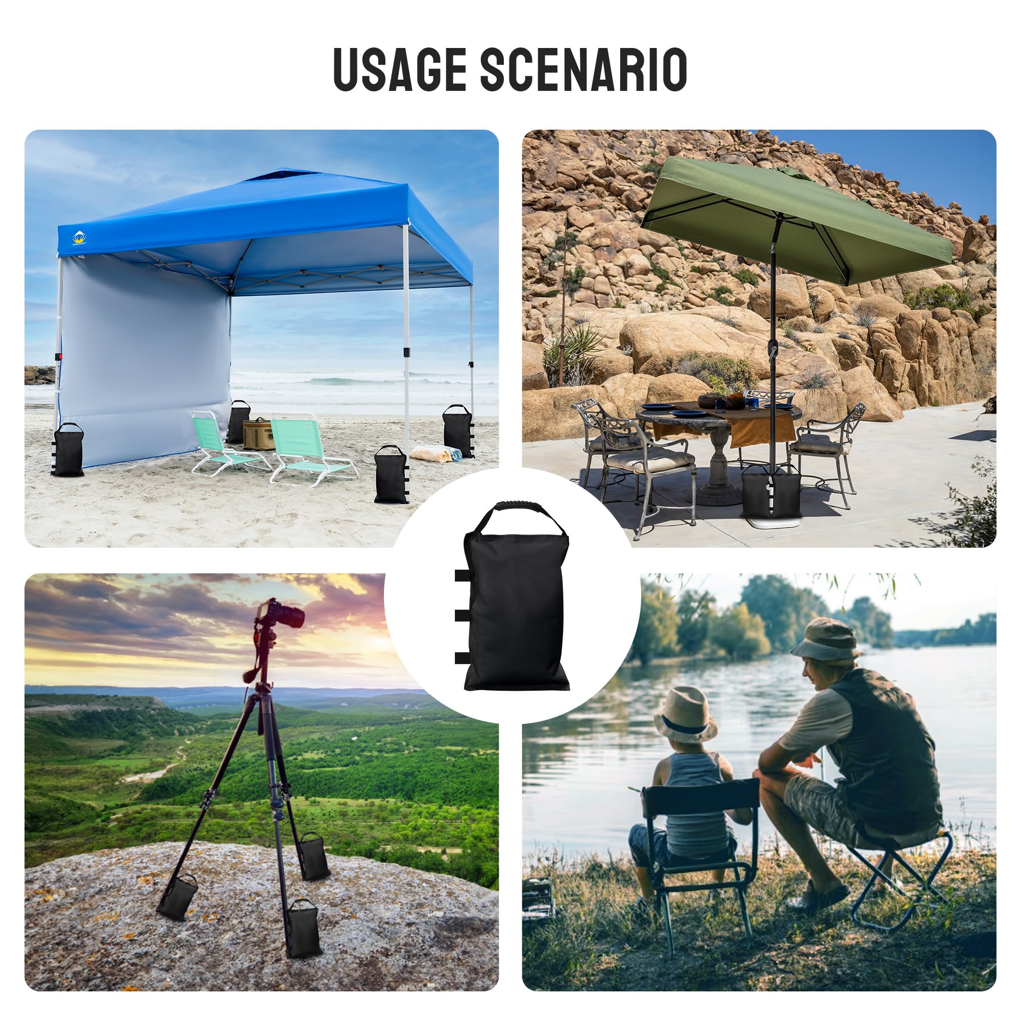 Heavy Duty 150LB Sand Bags for Canopy Tent Legs - Premium Canopy Weights for Pop Up Tents, Outdoor Events & Market Stalls - Secure Your Canopy in Windy Conditions (Black) - Perfect for Beach Parties, Camping & Outdoor Weddings