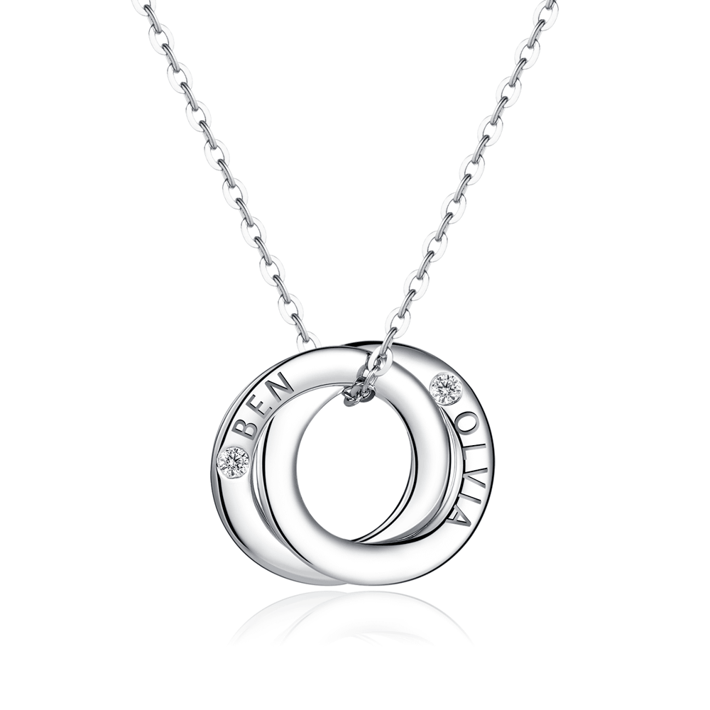 Engraved 3 Interlocking Russian Rings Necklace Pendant - Elegant Jewelry Gift for Women - Perfect for Anniversaries, Weddings & Special Occasions