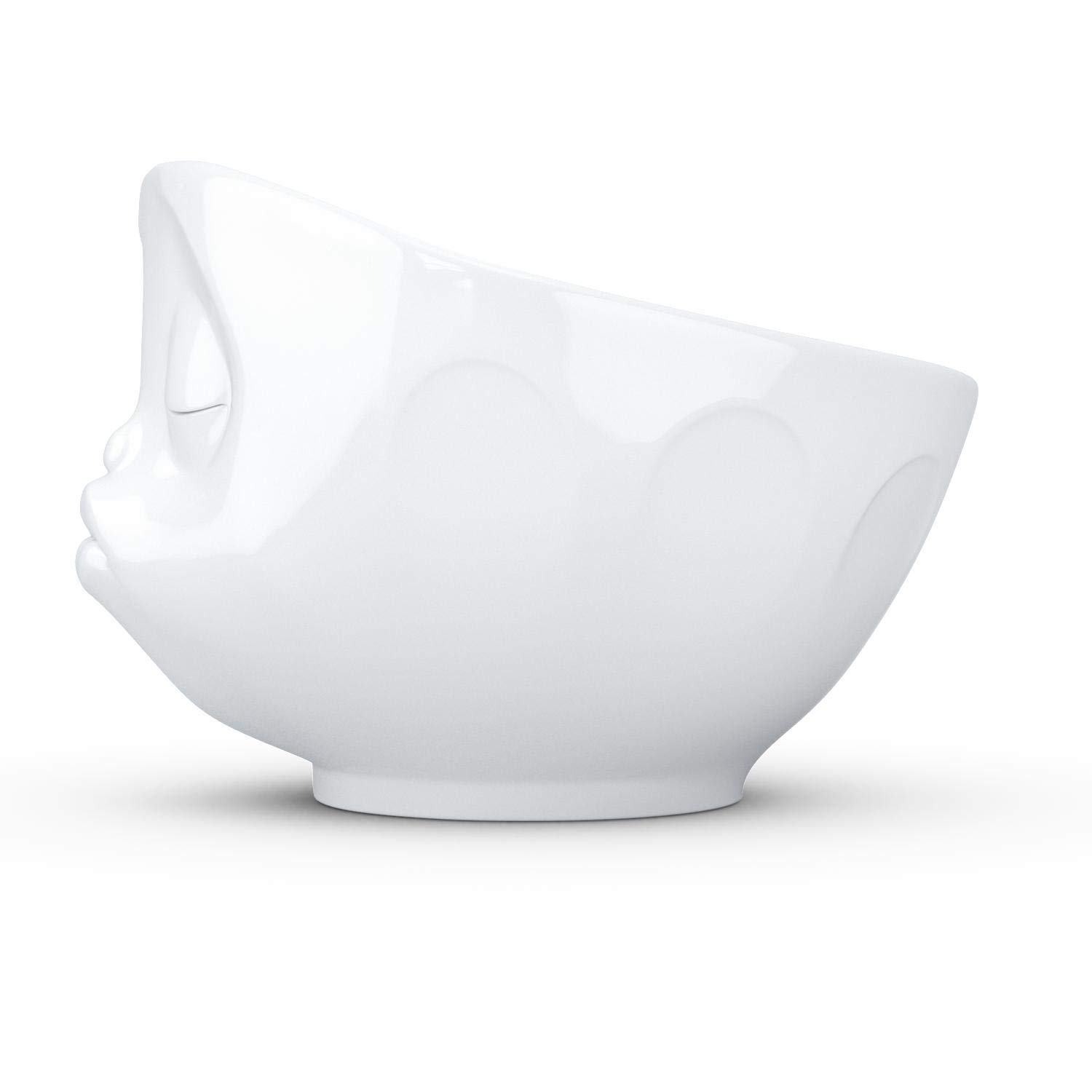 FIFTYEIGHT PRODUCTS Porcelain Cereal Bowl - 16oz White Kissing Face Design Soup Bowl for Breakfast, Cereal & Dessert | Elegant Dining & Gift Idea for Home Kitchen
