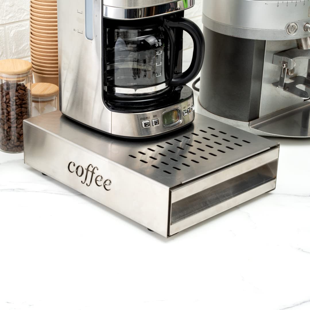 Restaurantware Restpresso 13.5 x 9.75 x 3.75 Inch Stainless Steel Espresso Knock Box with Detachable Drawer & Silicone Knock Bar - Durable Coffee Grounds Container for Baristas & Home Brewing - Perfect for Espresso Machines in Cafes, Coffee Shops & Home Kitchens
