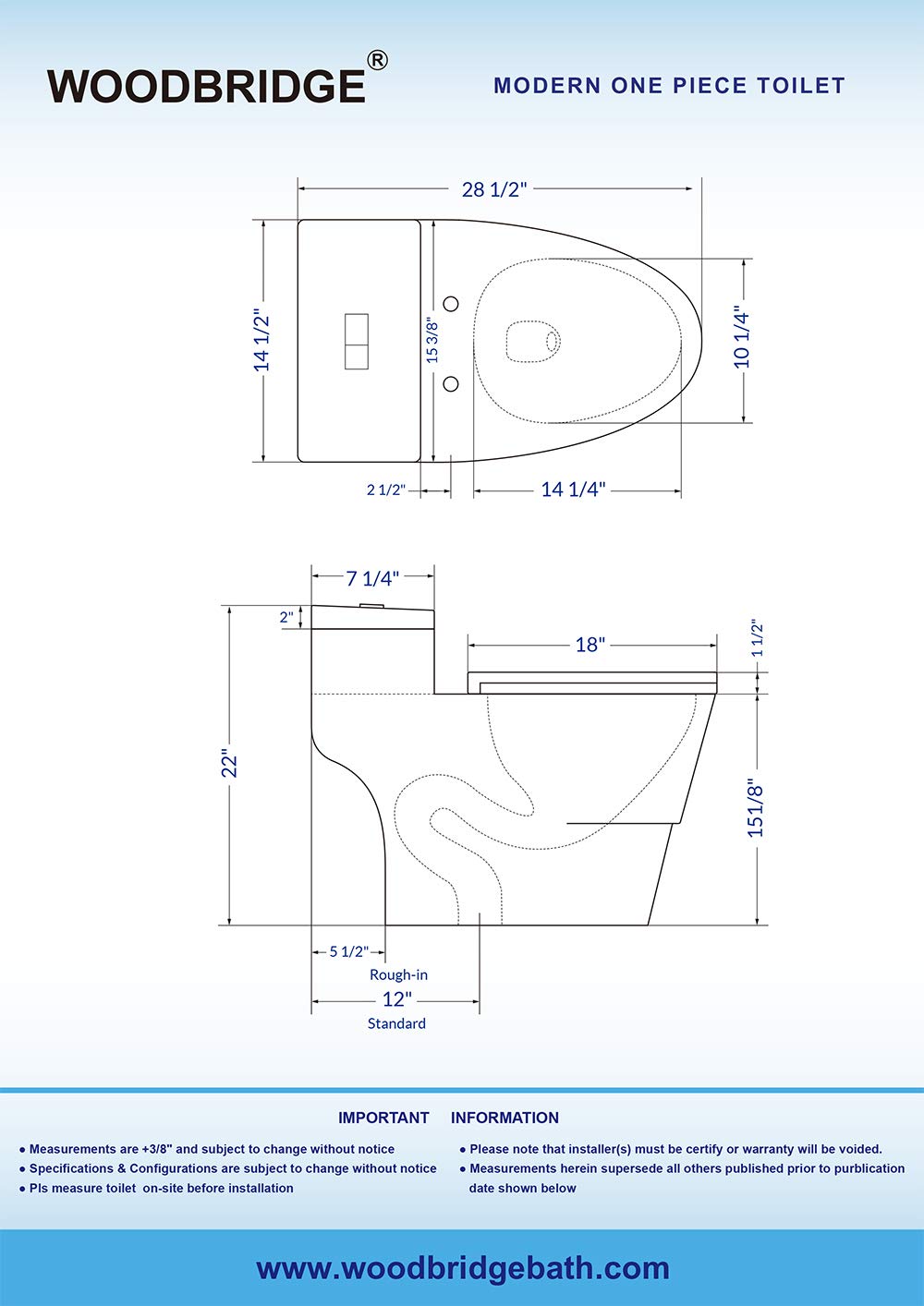 WOODBRIDGE Modern Elongated One-Piece Toilet - Dual Flush 1.0/1.6 GPF, Soft-Close Seat, White (Model B0735/T-0018) - Perfect for Contemporary Bathrooms & Water-Efficient Homes