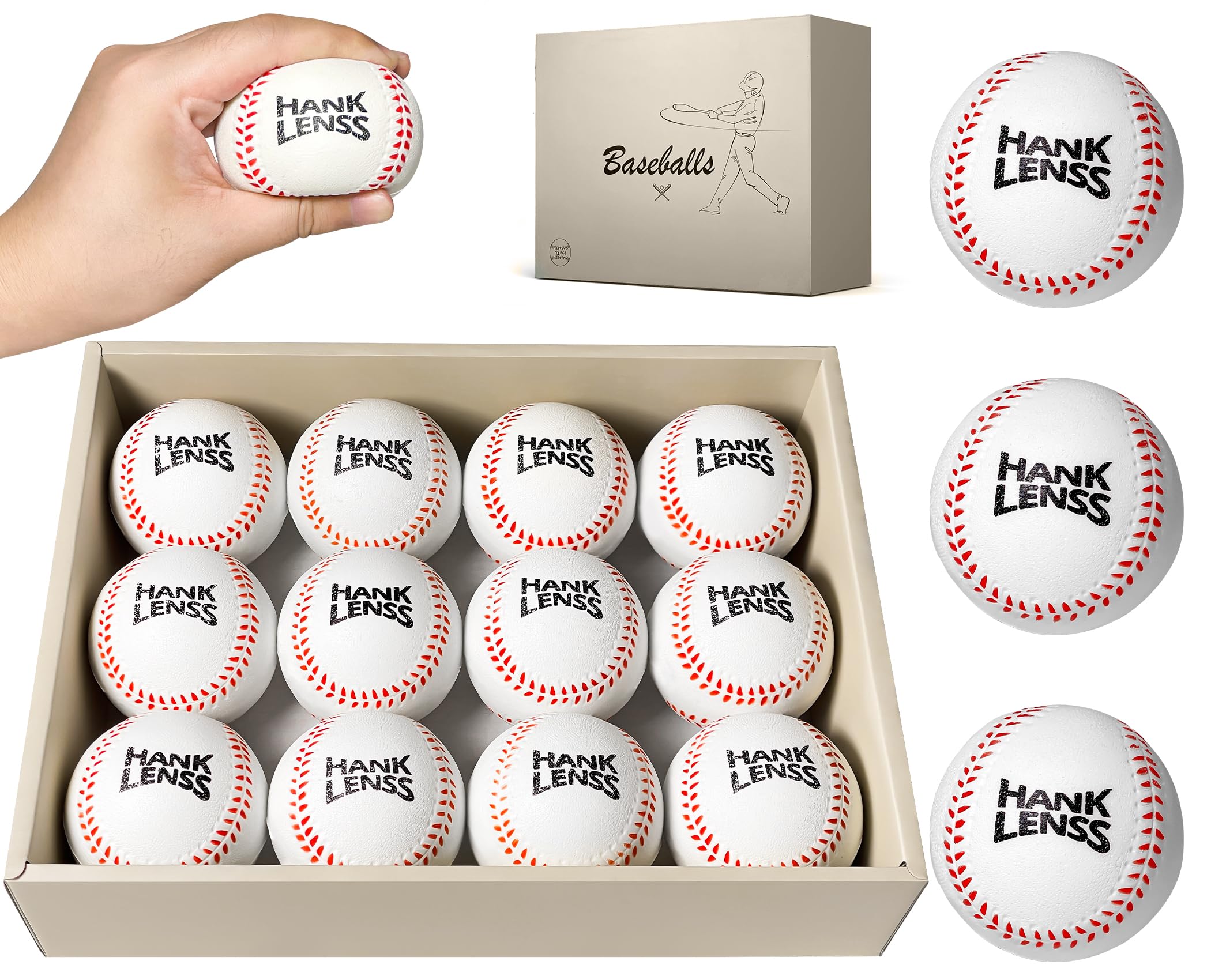 12 Pack Soft Foam Baseballs for Kids & Teens - Safe T-Ball Practice Training Balls for Beginners | Perfect for Backyard Games, Baseball Drills & Youth Sports Training