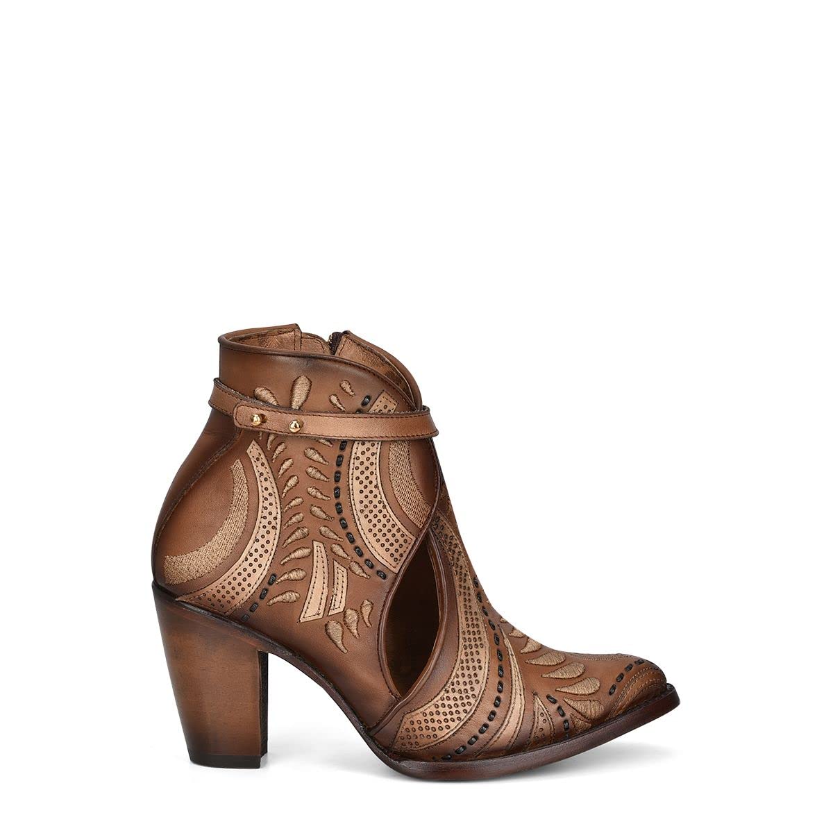 Cuadra Women's Black Leather Bootie with Zipper & Crystals for Party & Evening Wear