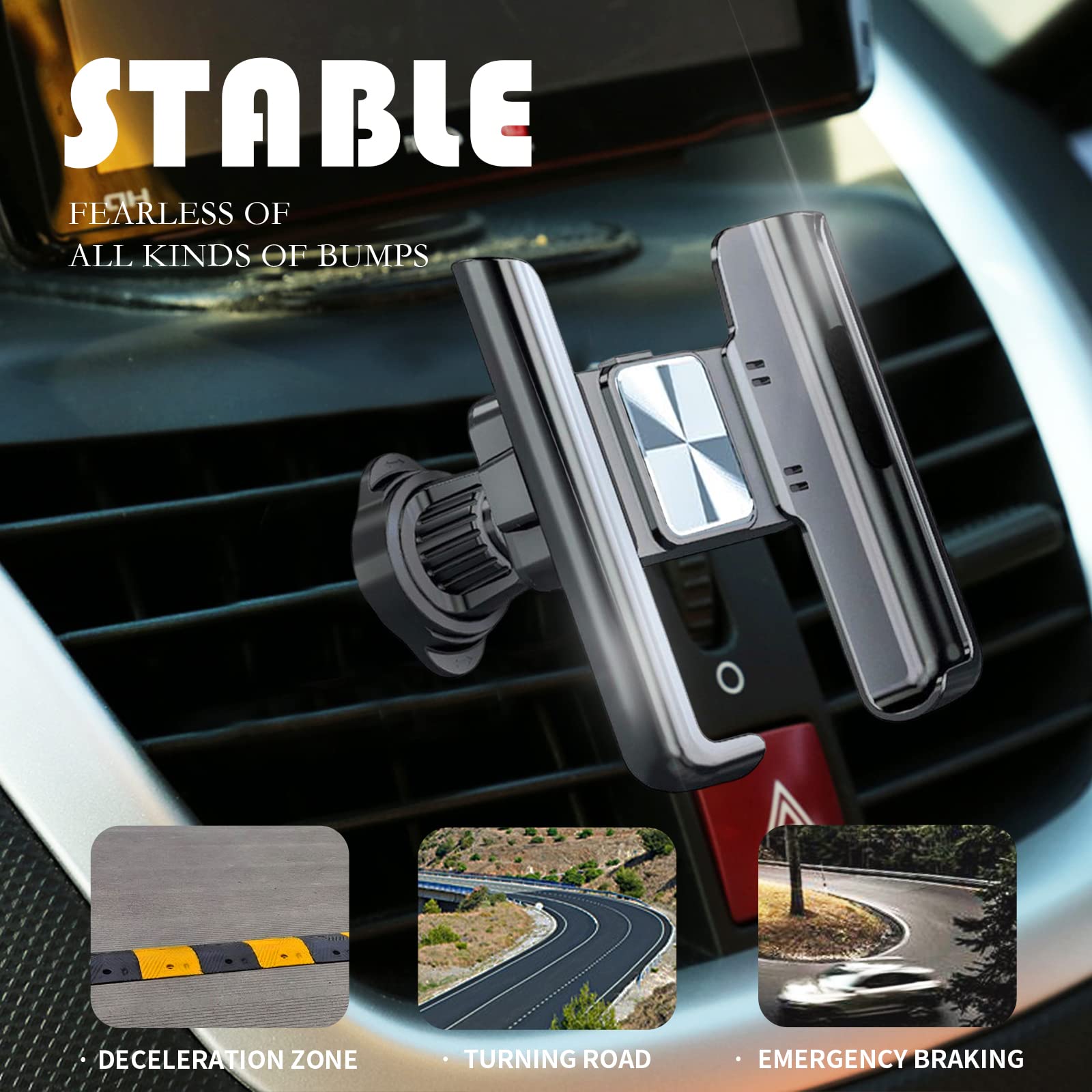 Upgraded Car Vent Phone Holder - Secure Clip, 360° Rotation for All Smartphones - Perfect for Hands-Free Driving (Silver)