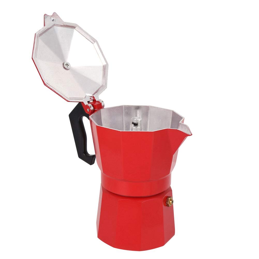 6 Cup Italian Moka Pot Coffee Maker - Stovetop Espresso Maker for Home & Office - Perfect for Espresso, Latte & Cappuccino (Red) - Ideal for Morning Brews & Coffee Lovers