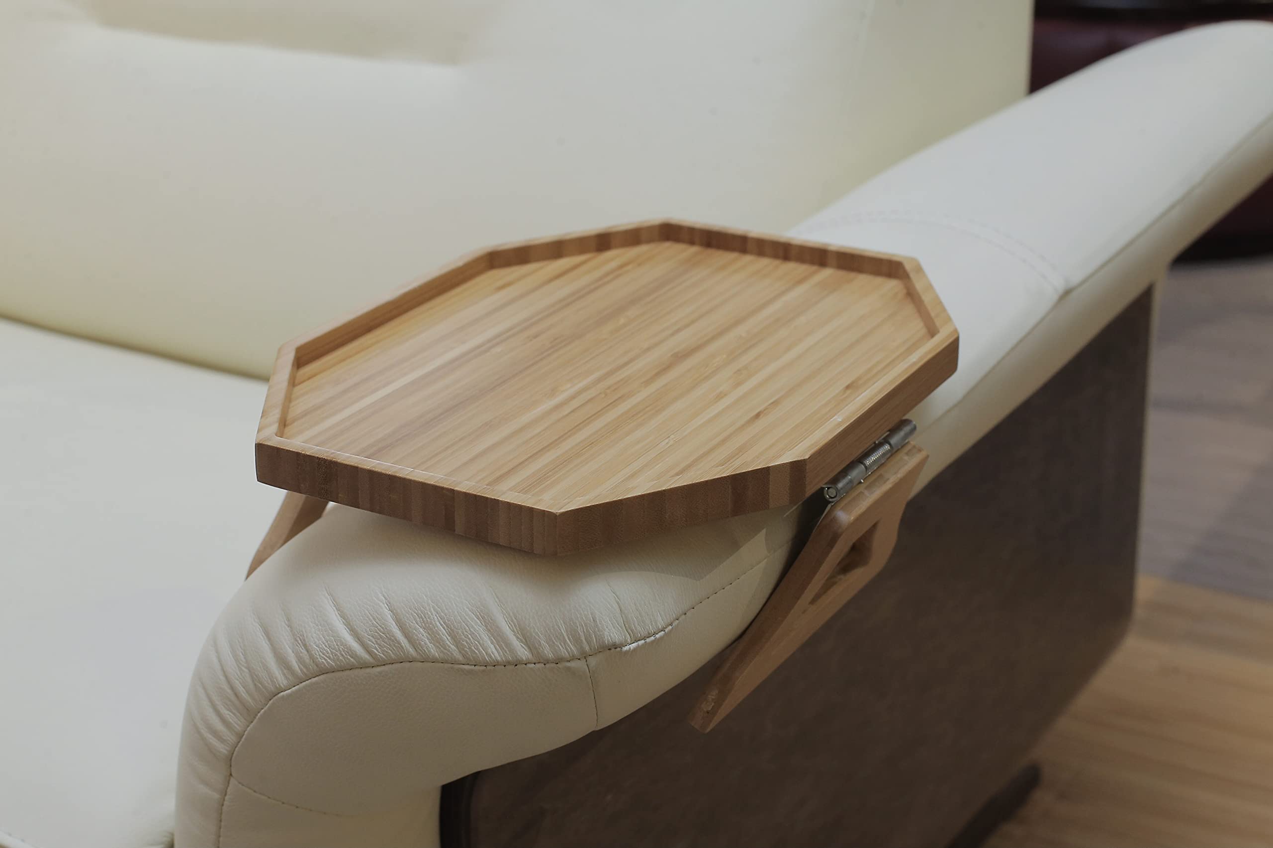 Bamboo Clip-On Armrest Tray for Sofa & Recliner - Portable Side Table for Coffee, Snacks, Phone, Remote | Perfect for Living Room, Bedroom & Home Theater Use