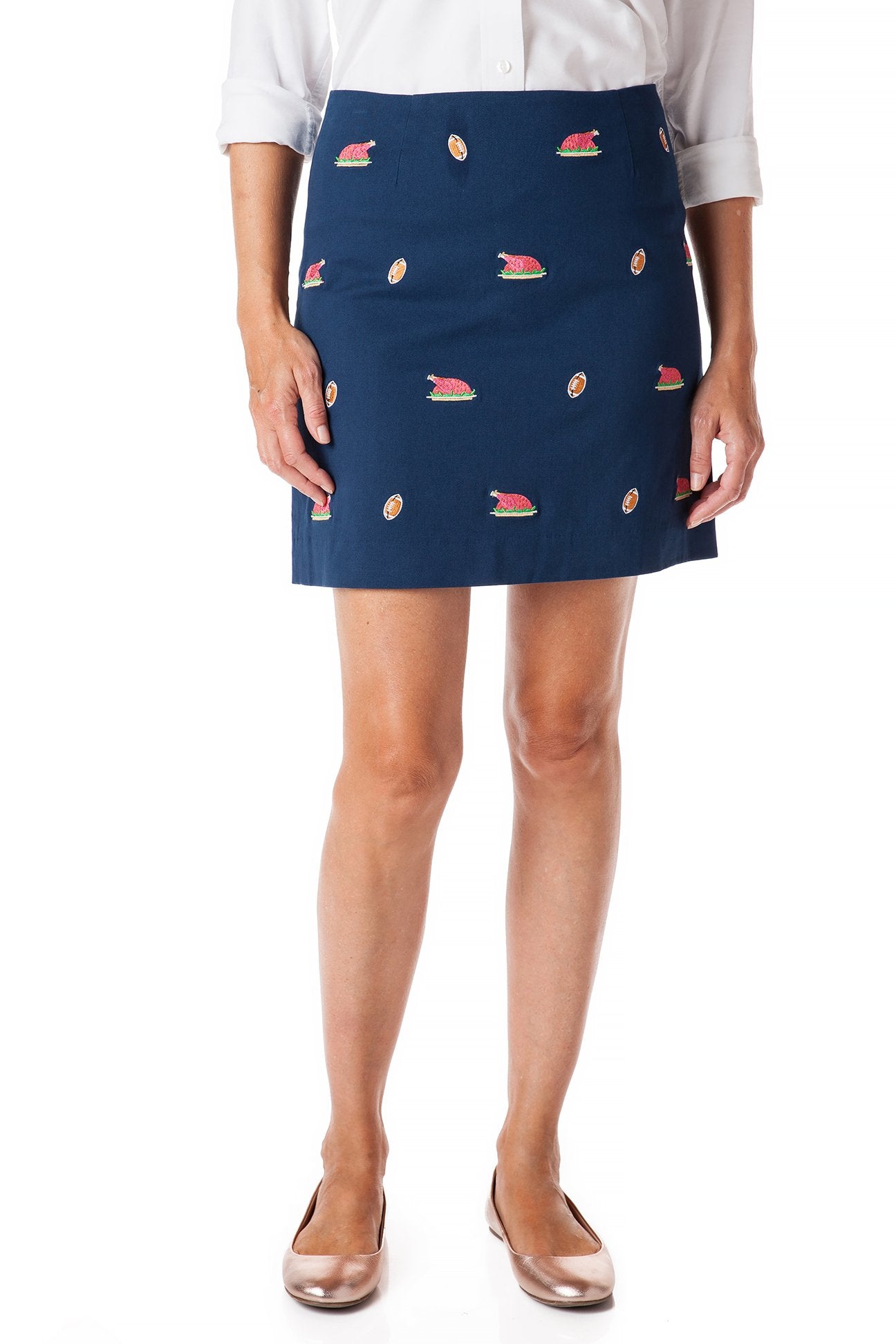 Stretch Twist Skirt in Nantucket Navy - Comfortable & Stylish for Women | Perfect for Casual Outings, Football Games & Thanksgiving Gatherings