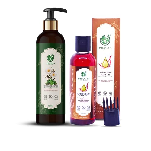 Pragya Ayurvedic Hair Oil (100ML) & Herbal Shampoo (180ML) Combo for Hair Growth, Hair Fall Control & Scalp Care - Natural Treatment for Thinning Hair, Dandruff & Split Ends - Perfect for Daily Hair Care Routine & Ayurvedic Wellness Regimen