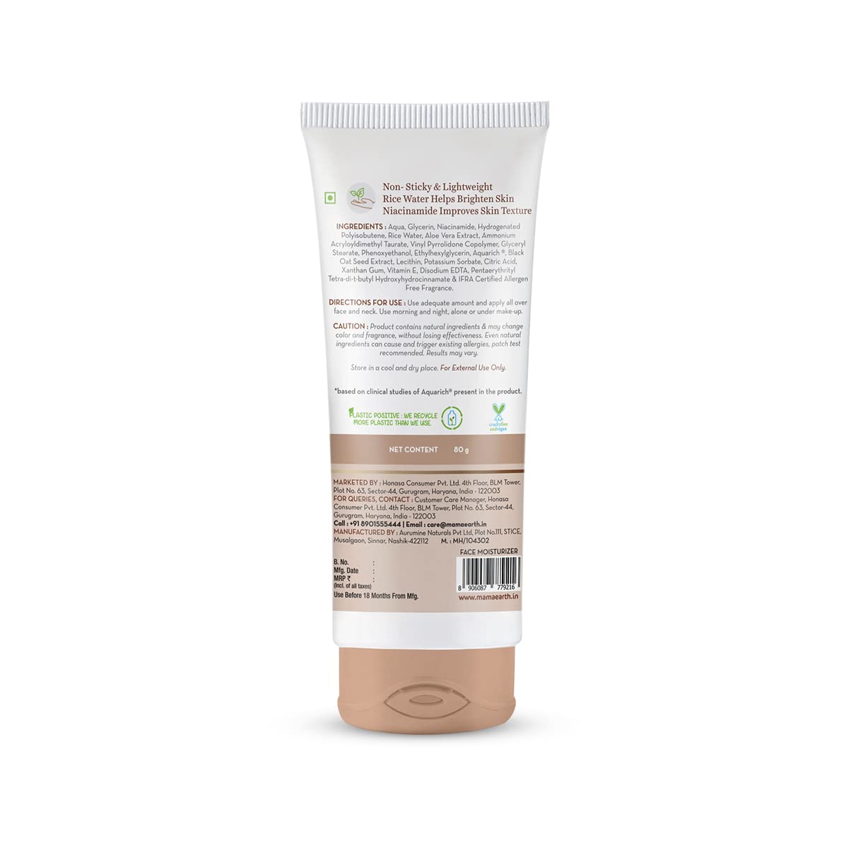Mamaearth Rice Water & Niacinamide Oil-Free Face Moisturizer for Oily Skin | 24-Hour Hydration & Brightening Cream | Glass Skin Solution | 80g | Perfect for Daily Skincare Routine & Makeup Prep