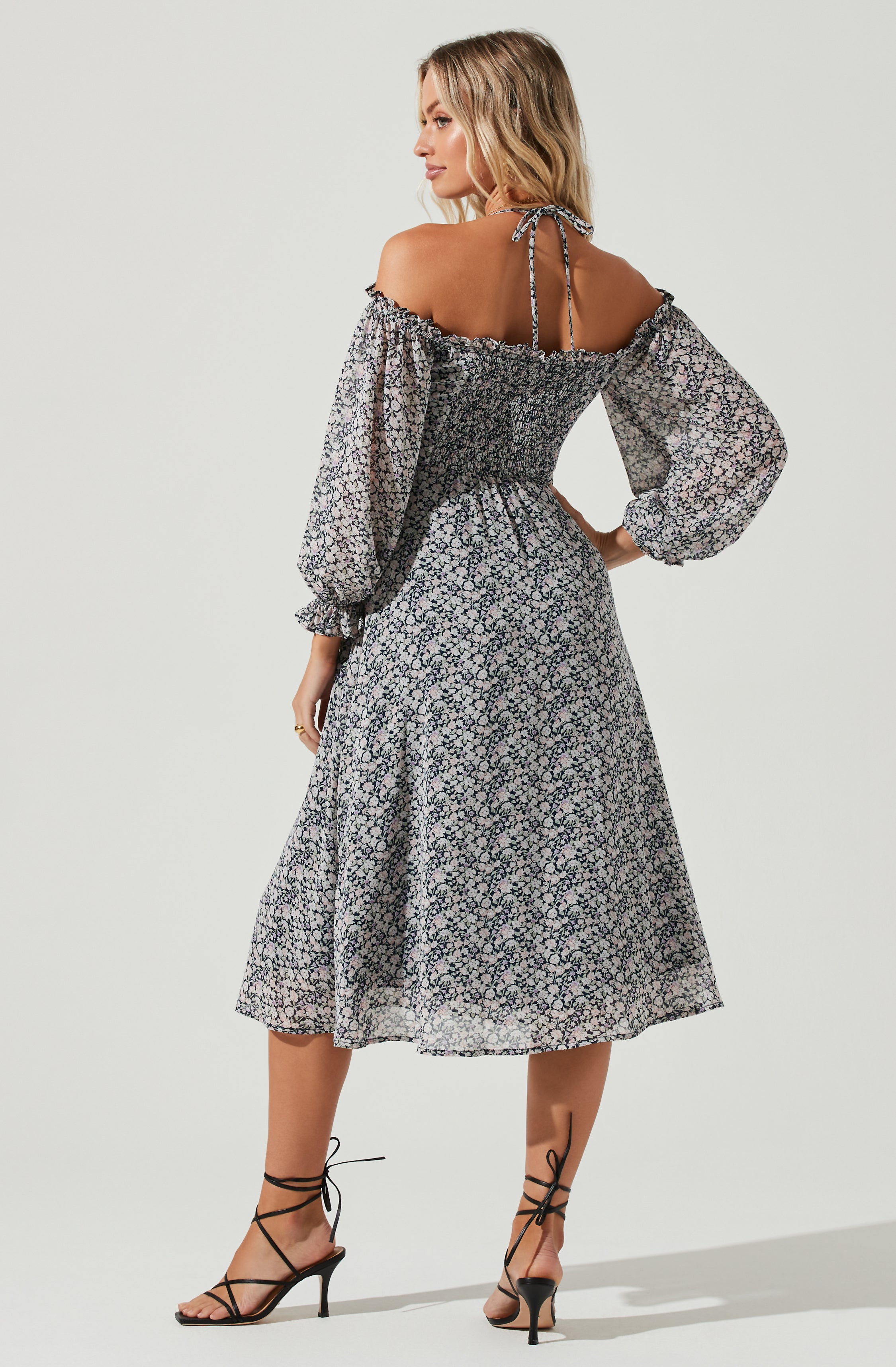 Elegant Off Shoulder Long Sleeve Cinched Bust Midi Dress for Women - Perfect for Date Night, Cocktail Parties & Summer Weddings