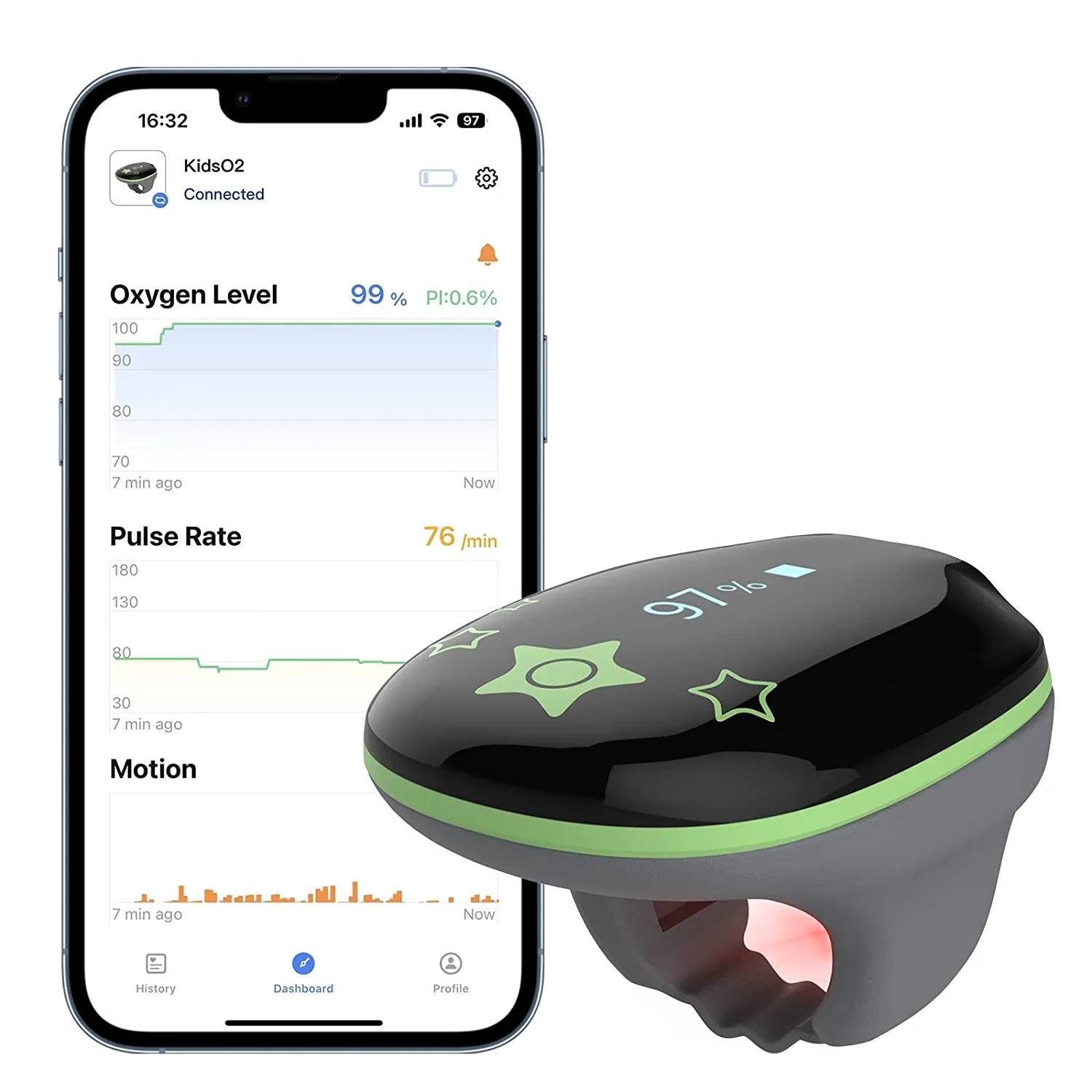 ViATOM Pediatric Pulse Oximeter - Continuous Blood Oxygen Monitor for Kids with Real-Time App Alerts & Audio Reminder - Ideal for Sleep Monitoring, Asthma Care & Child Health Tracking