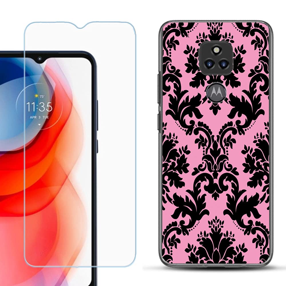 Slim TPU Case for Motorola Moto G Play 2021 - Shockproof & Screen Protector - Victorian Pink/Black for Daily Protection