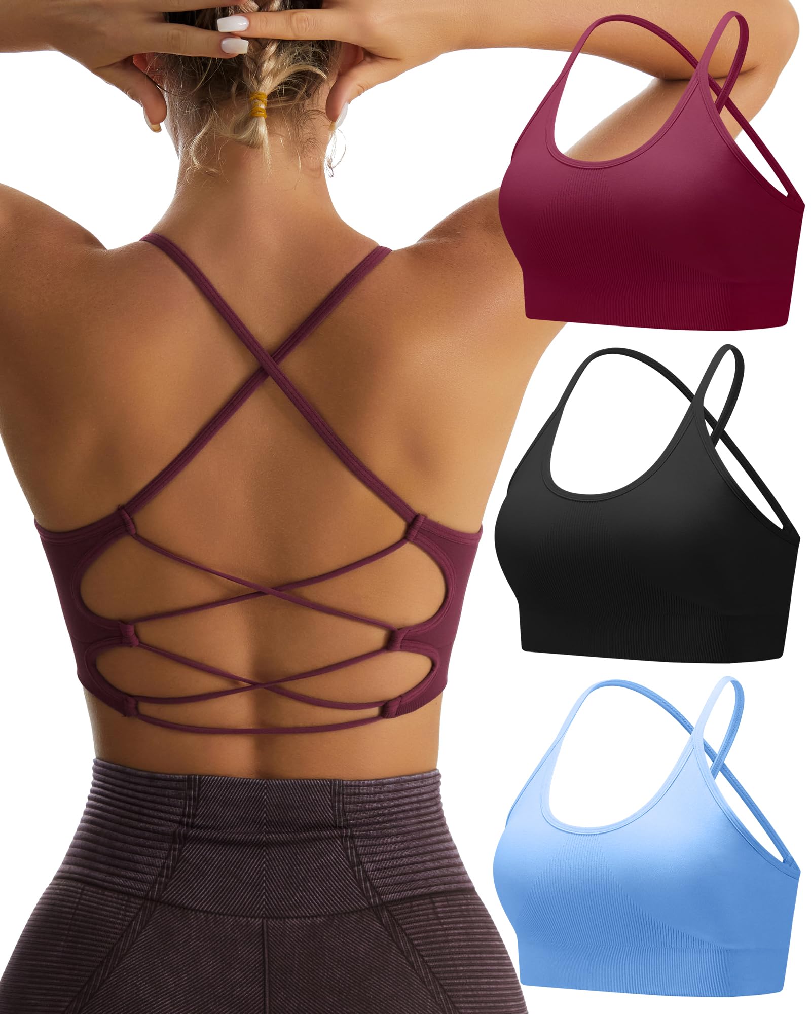 RUNNING GIRL Women's Medium Support Sports Bra - Sexy Crisscross Back, Seamless Design with Removable Pads - Perfect for Yoga, Gym Workouts & Running