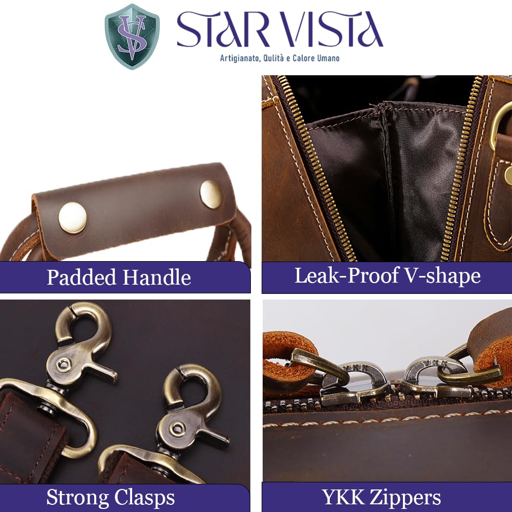 STAR VISTA Trevi 36L Handmade Full Grain Leather Travel Duffel Bag - Airplane Underseat Weekender Overnight Carry On for Men & Women, Gym Bag, Sports Bag with YKK Zippers - Perfect for Business Trips, Weekend Getaways & Gym Workouts