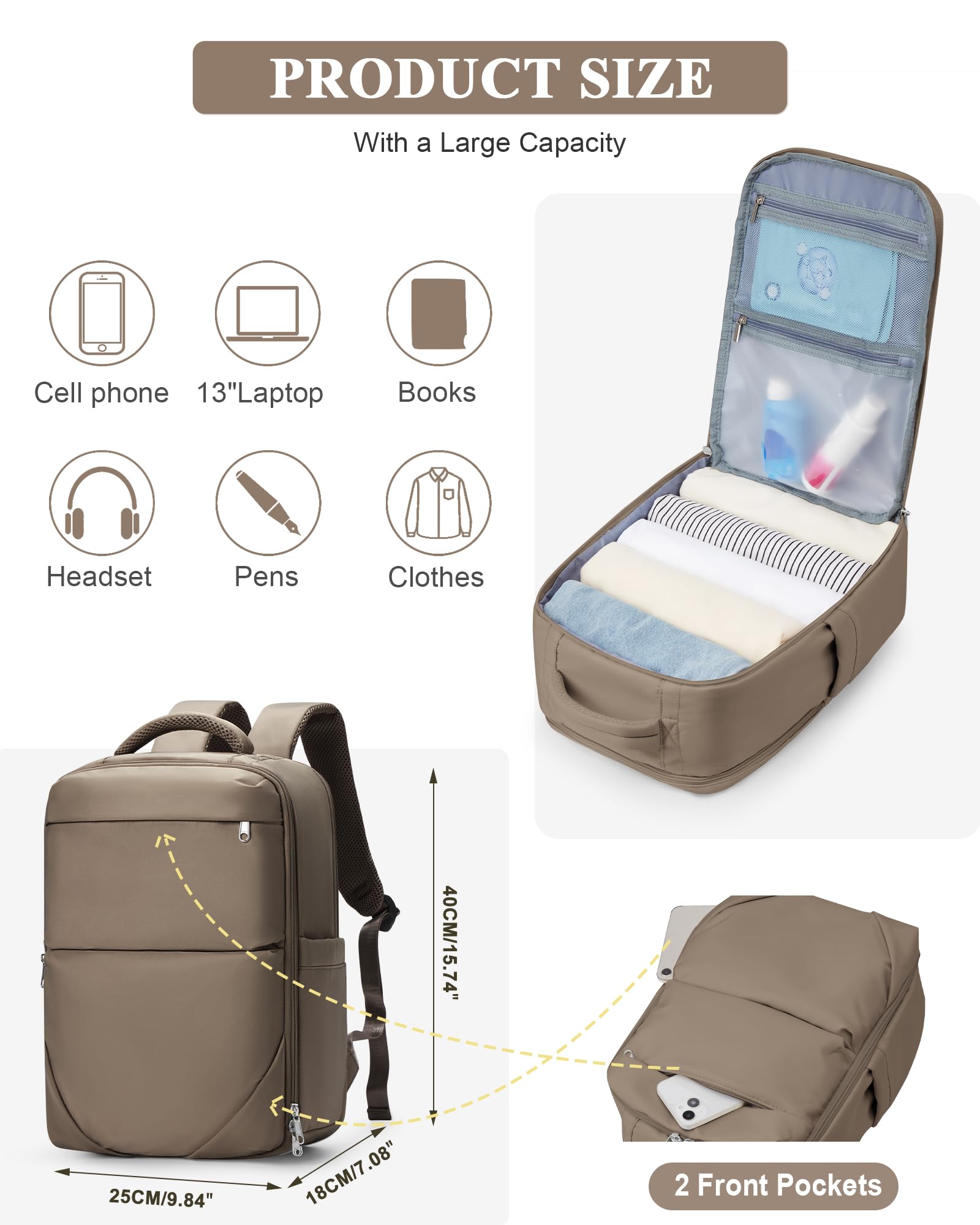 Compact Travel Laptop Backpack for Women & Men - Hiking & Flight Approved Carry-On