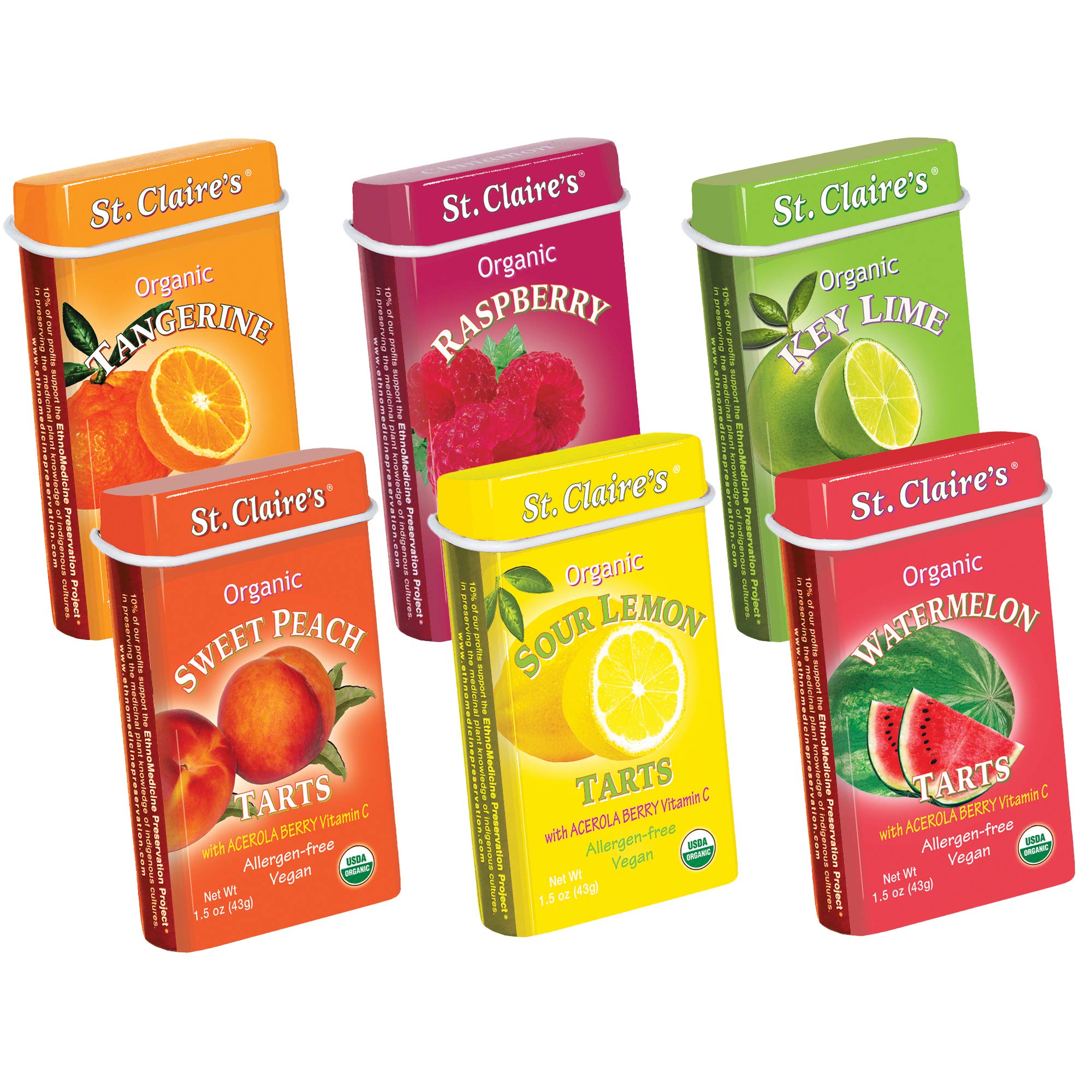 St. Claire's Organic Fruit Tart Candies (6 Flavor Variety Pack) | Gluten-Free, Vegan, Non-GMO, Plant-Based, Allergen-Free | Made in Allergy-Friendly Facility | Perfect for Snacking, Gifts & Party Favors