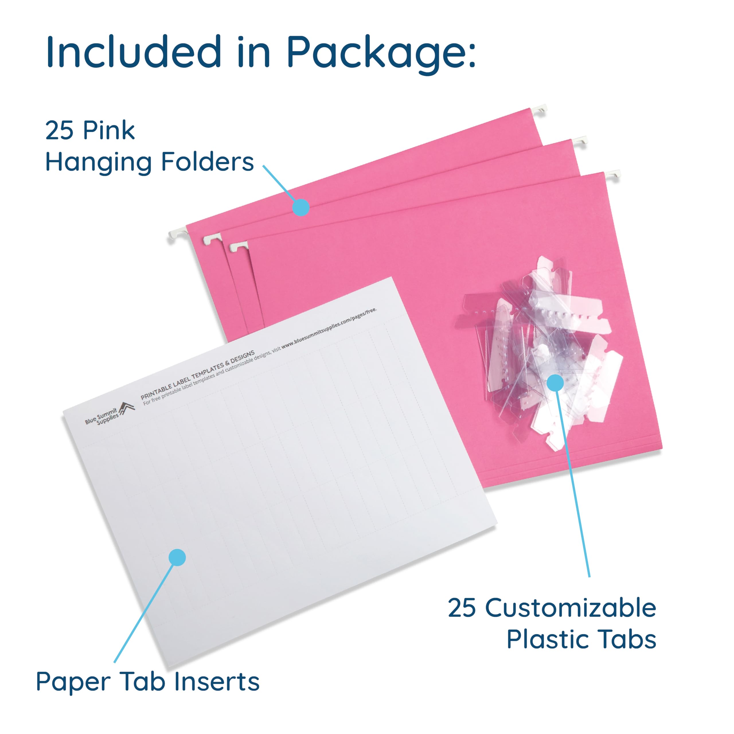 Blue Summit Supplies 25 Pink Hanging File Folders Letter Size - Reinforced Office File Folders for Home & Office Organization | Color-Coded Filing System for Documents, Bills & Records