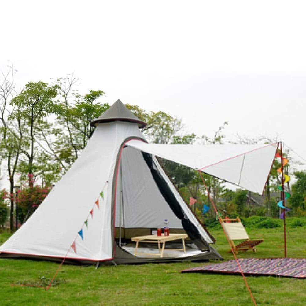 Waterproof Double Layer Tipi Tent for Camping - Thickened Family Pyramid Tent with Sturdy Groundsheet - Ideal for Wild Camping, Hunting & Outdoor Adventures (Brown/White)