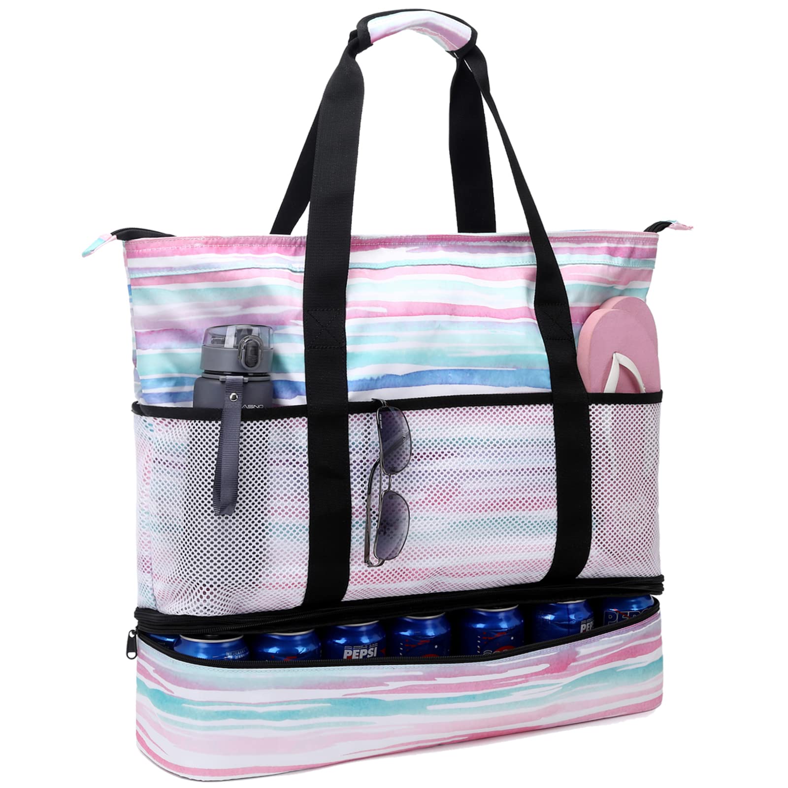 **Octsky Large Waterproof Beach Tote Bag with Cooler & 9 Pockets - Sandproof Zipper Pool Bag for Women - Perfect for Beach Trips, Pool Parties & Outdoor Picnics**
