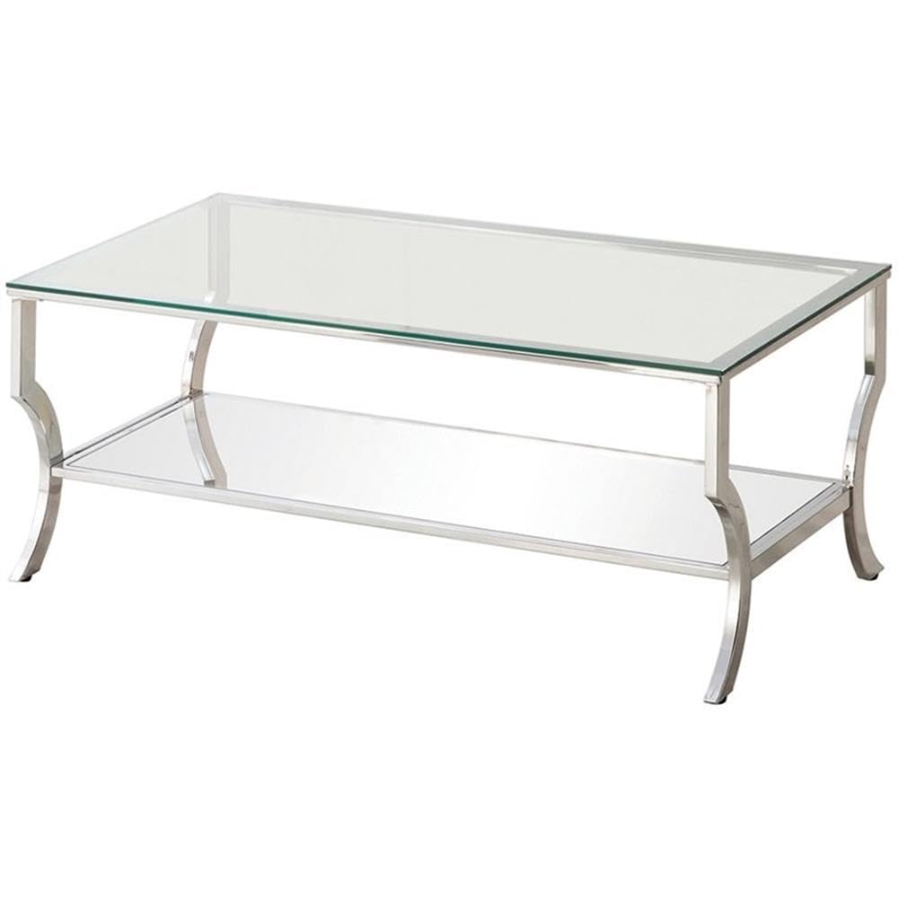 Modern Chrome Glass Top Accent Coffee Table - Pemberly Row Contemporary Living Room Centerpiece for Small Spaces & Apartments