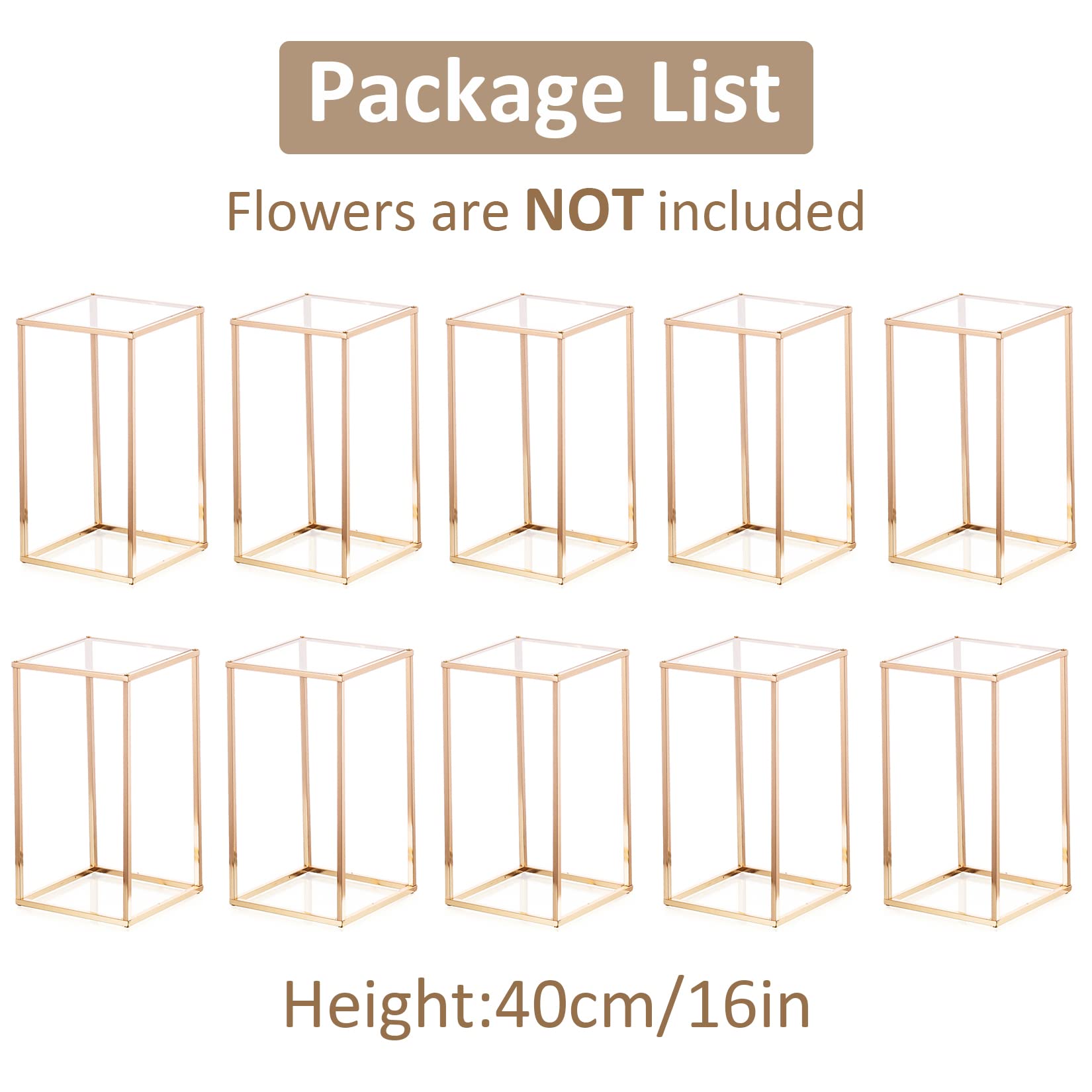 Minimalist Gold Cuboid Flower Stand - 15.75 Inch Wedding Centerpiece for Dining Table Decor | Engagement Party Decorations | Perfect for Wedding Receptions, Anniversary Celebrations & Home Tabletop Displays