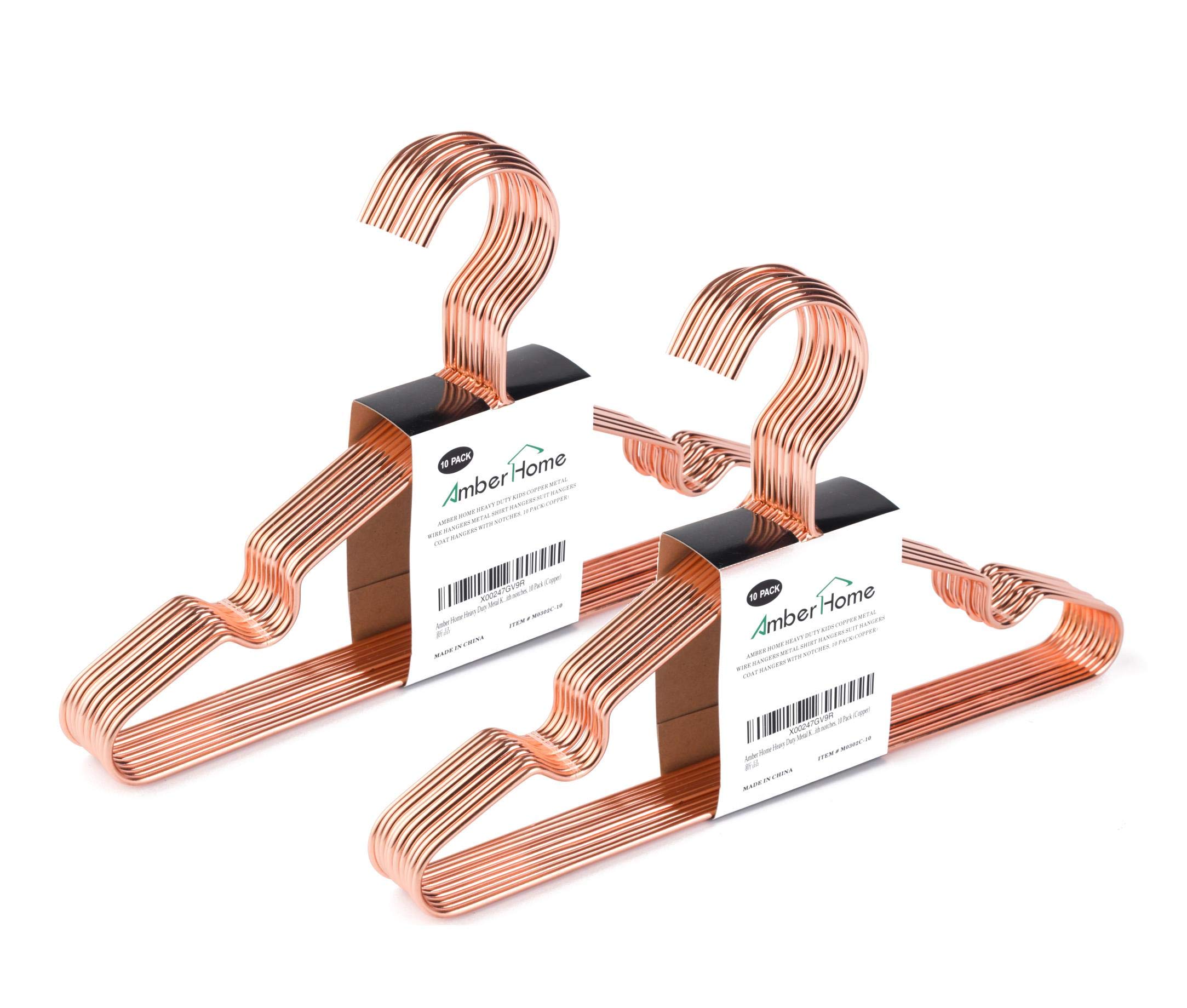 Amber Home 12 Inch Rose Copper Kids Clothes Hangers - 20 Pack Strong Metal Baby Hangers for Closet Organization, Space Saving Toddler Coat & Pants Hangers - Perfect for Nursery, Daycare & Children's Wardrobe (Rose Copper, 20)