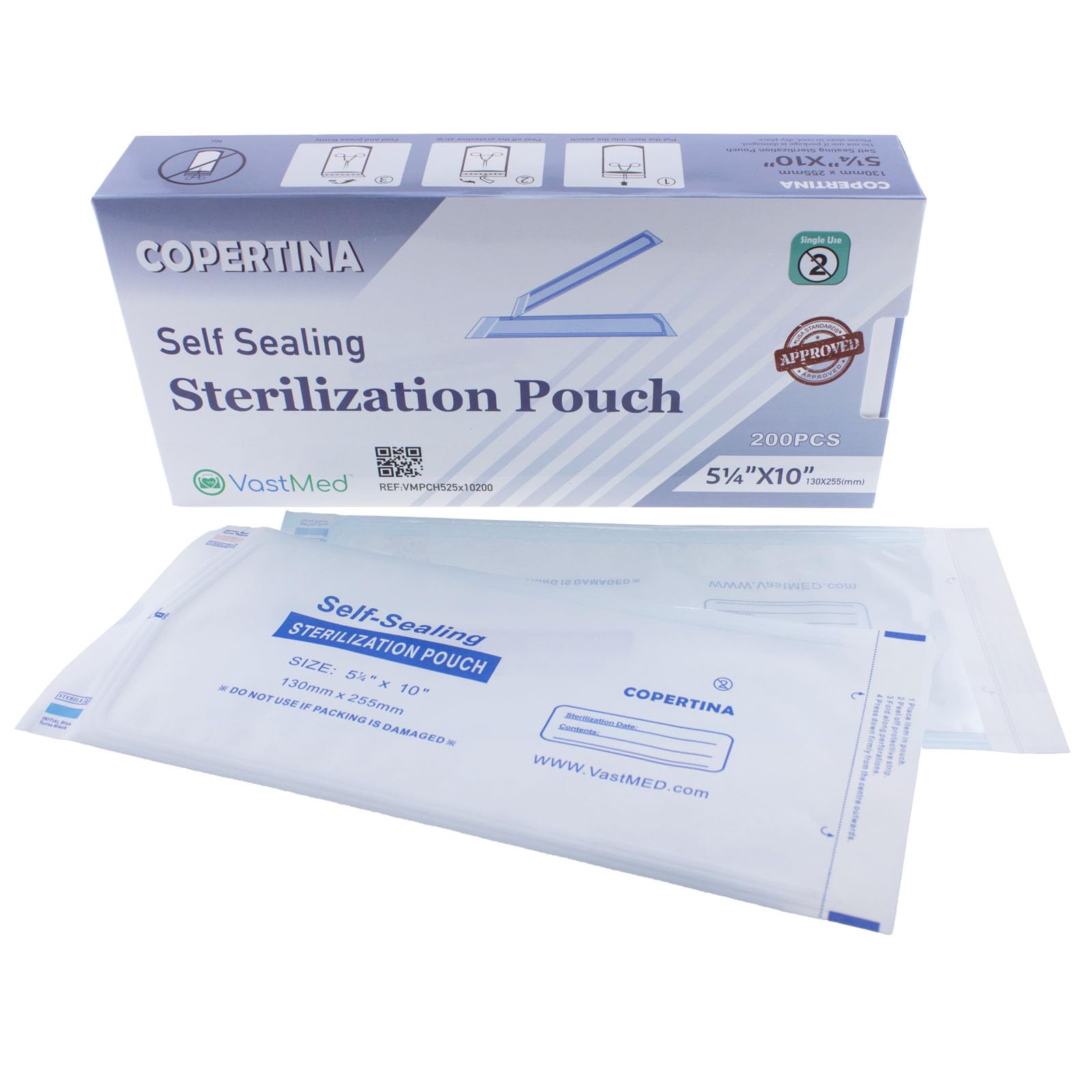 VASTMED 1000PCs Self Seal Sterilization Pouches 5.25