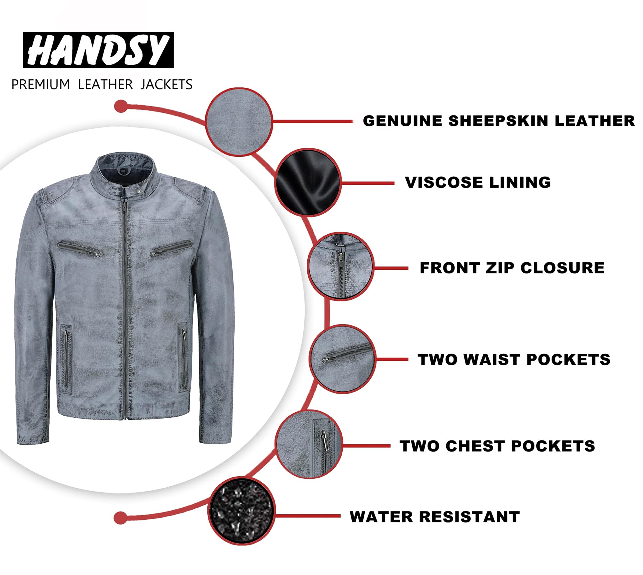 Premium HANDSY Genuine Leather Jackets for Men - Stylish Motorcycle & Biker Jacket - Durable Real Leather Outerwear for Riding & Casual Wear